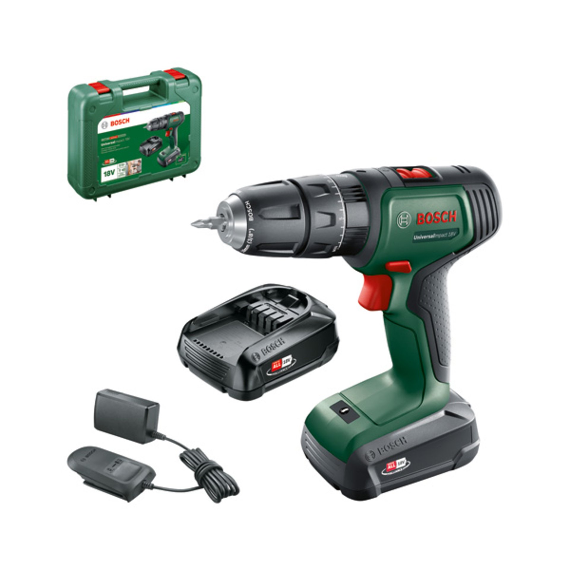 Akku-Bohrschrauber UniversalImpact 18V, 2 x Akku PBA 18V 1.5Ah, Tragekoffer