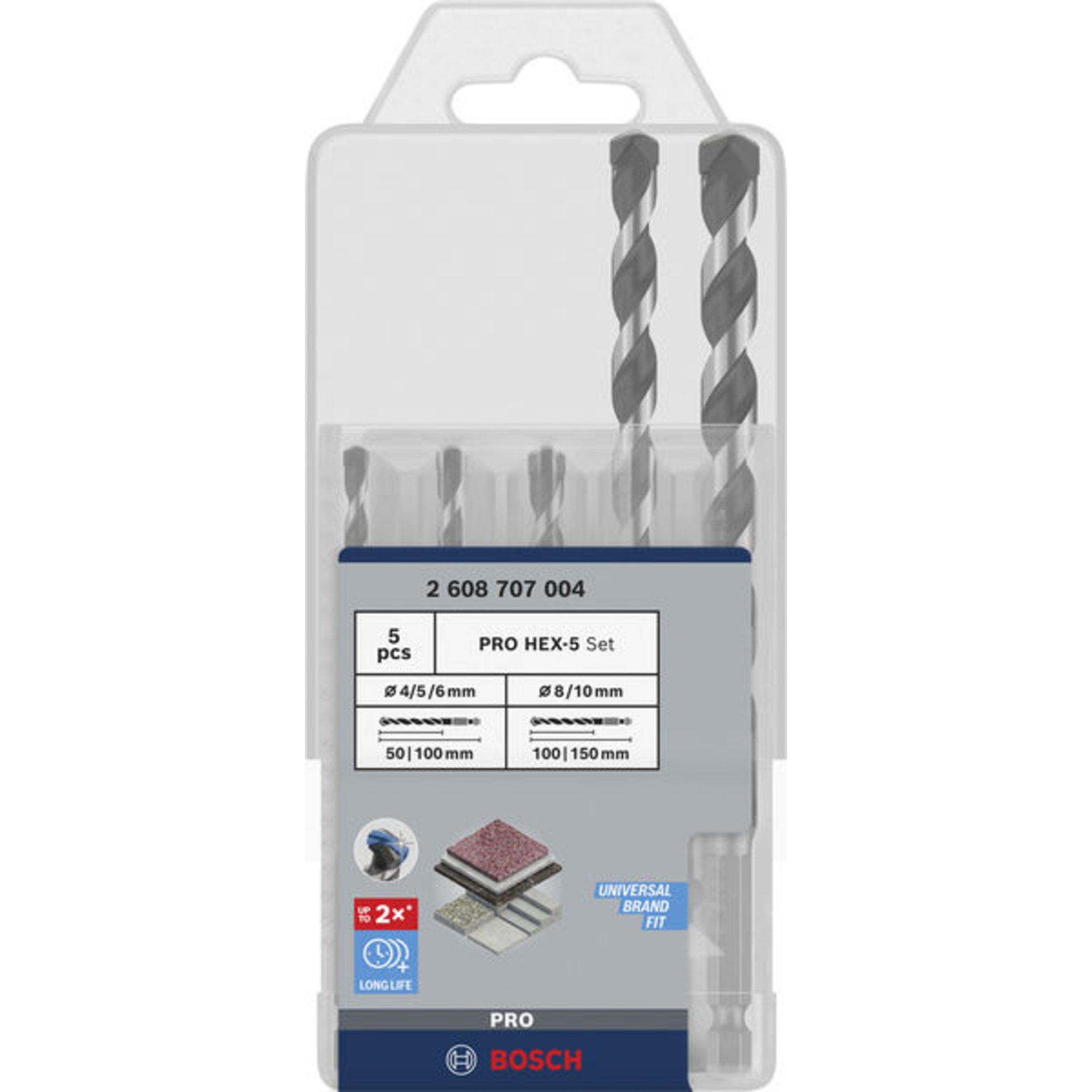 PRO HEX-5 Bohrer-Set, 4x100, 5x100, 6x100, 8x150, 10x150 mm, 5-tlg.