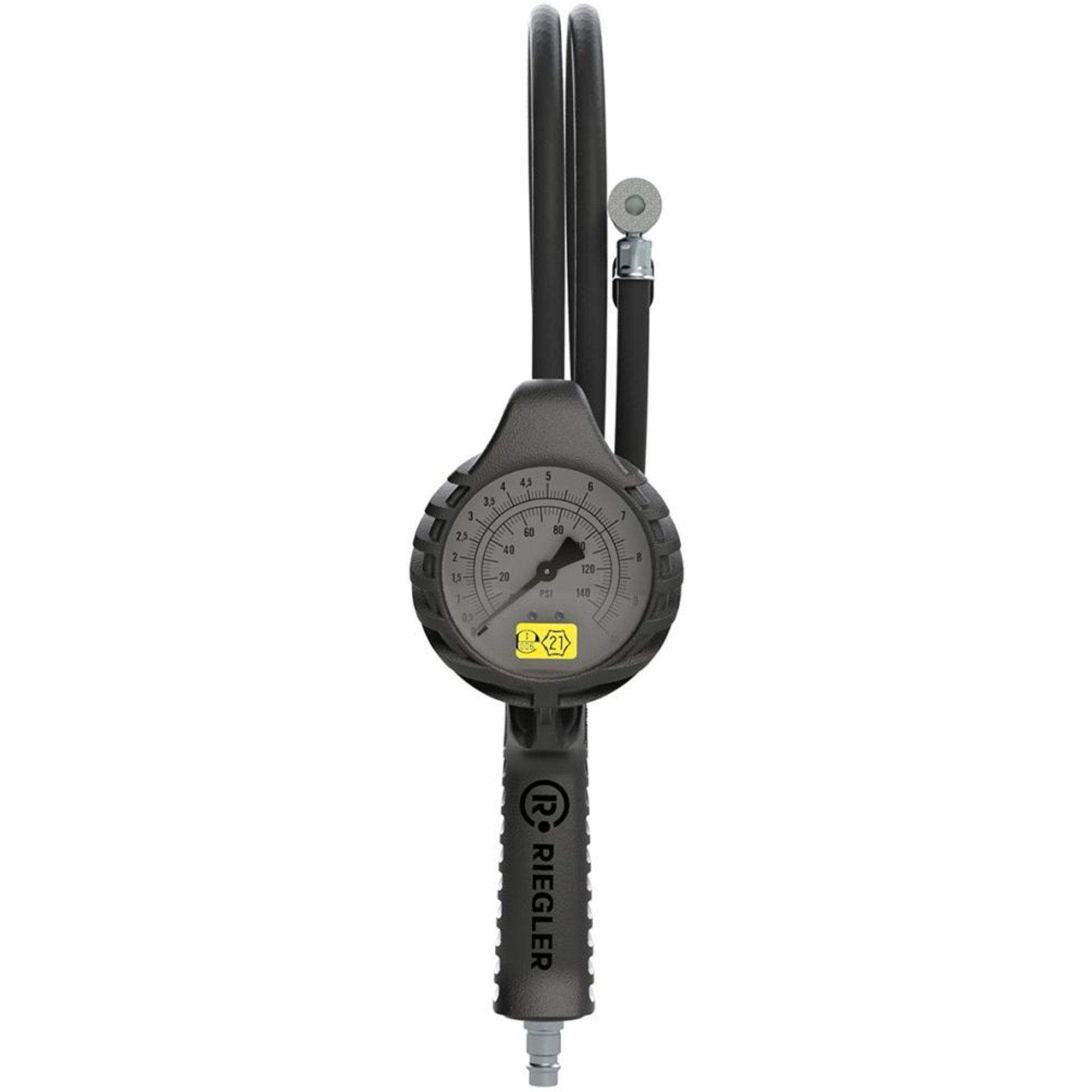 Hand-Reifenfüllmesser mitHebelstecker, drehbar, geeicht, Manom. Ø80mm, 0-12bar/170psi RIEGLER