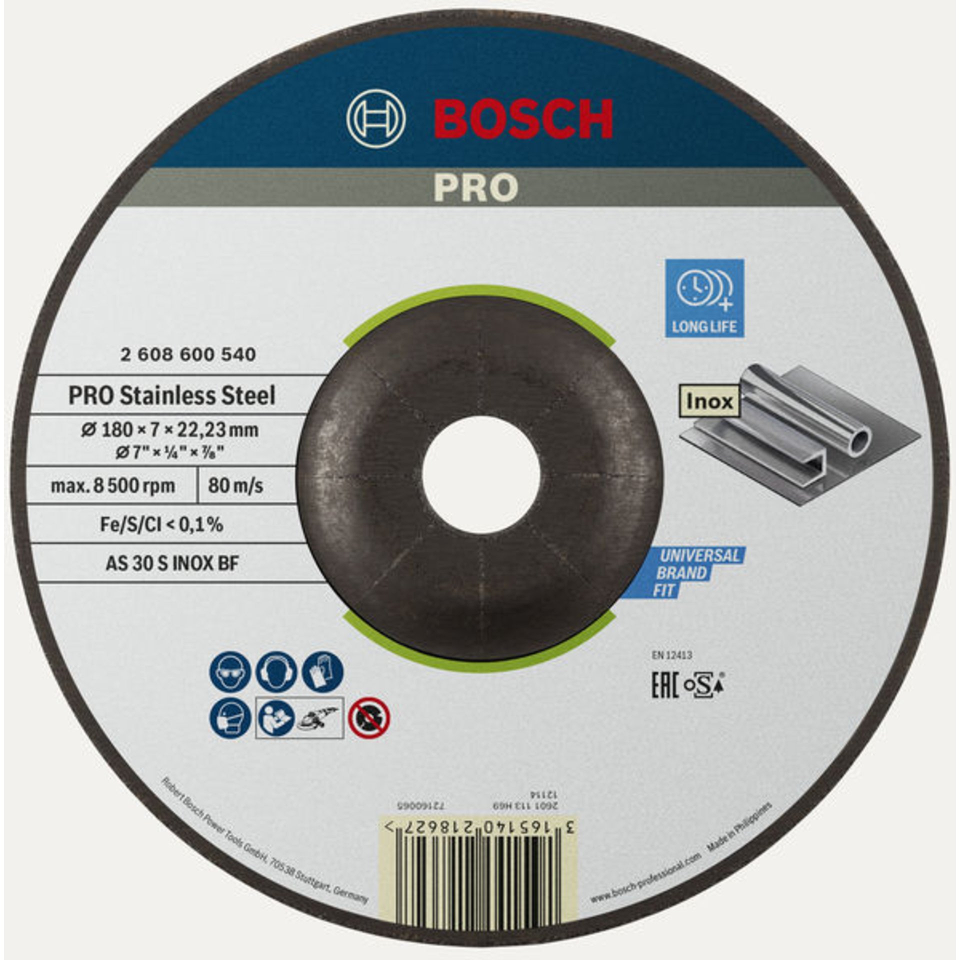 PRO Stainless Steel Schruppscheibe, 180 x 6 x 22,23 mm