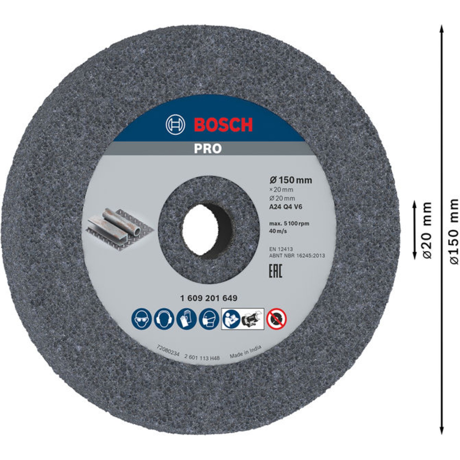 PRO Metal Schleifscheibe, 150 x 20 x 20 mm, G24