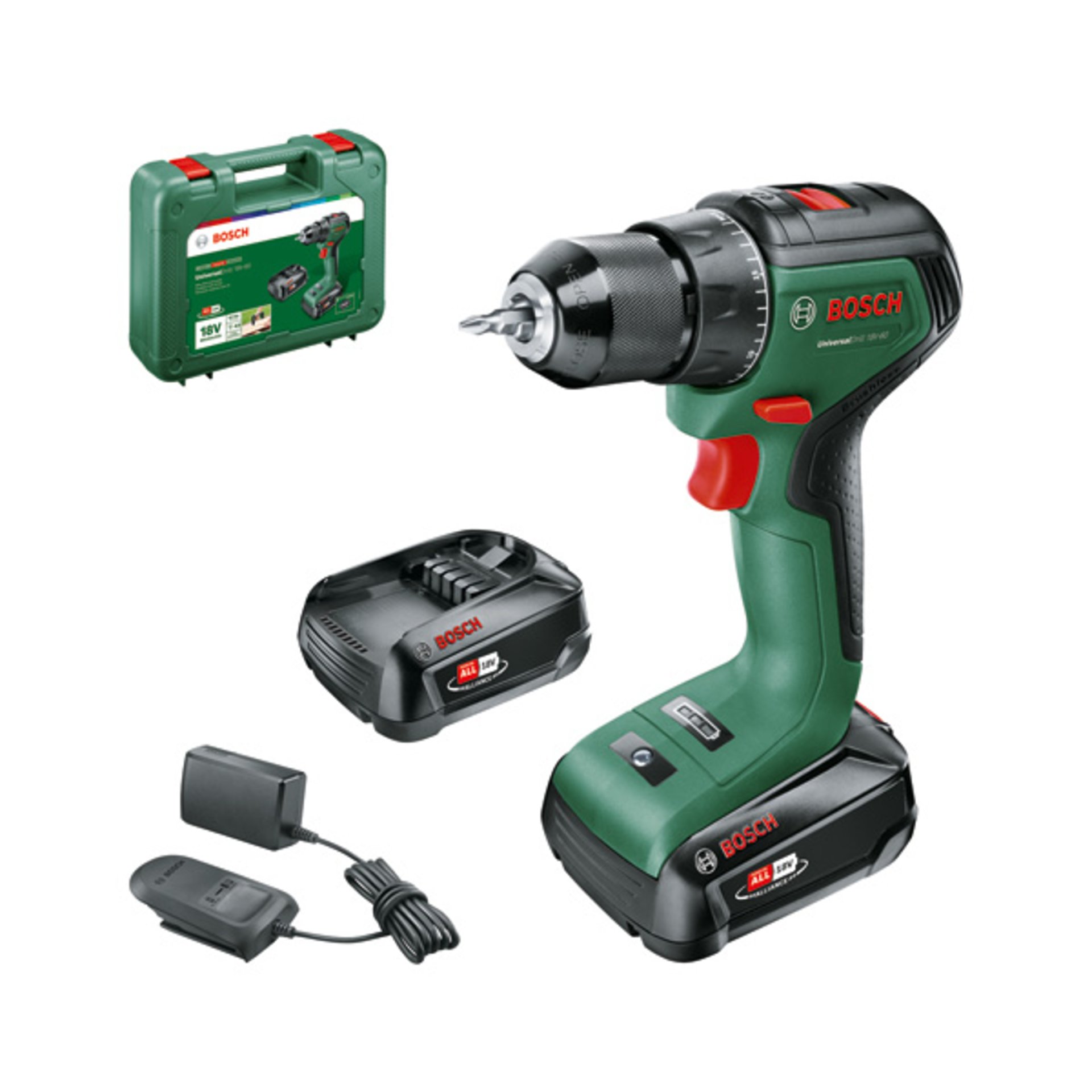 Akku-Bohrschrauber UniversalDrill 18V-60, 2 x Akku PBA 18V 2.0Ah, Tragekoffer