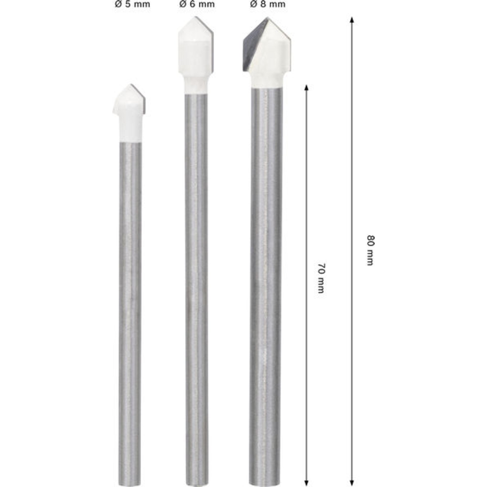 CYL-9  Soft Ceramic Bohrer-Set, 5 x 70; 6 x 80; 8 x 80 mm, 3-tlg.