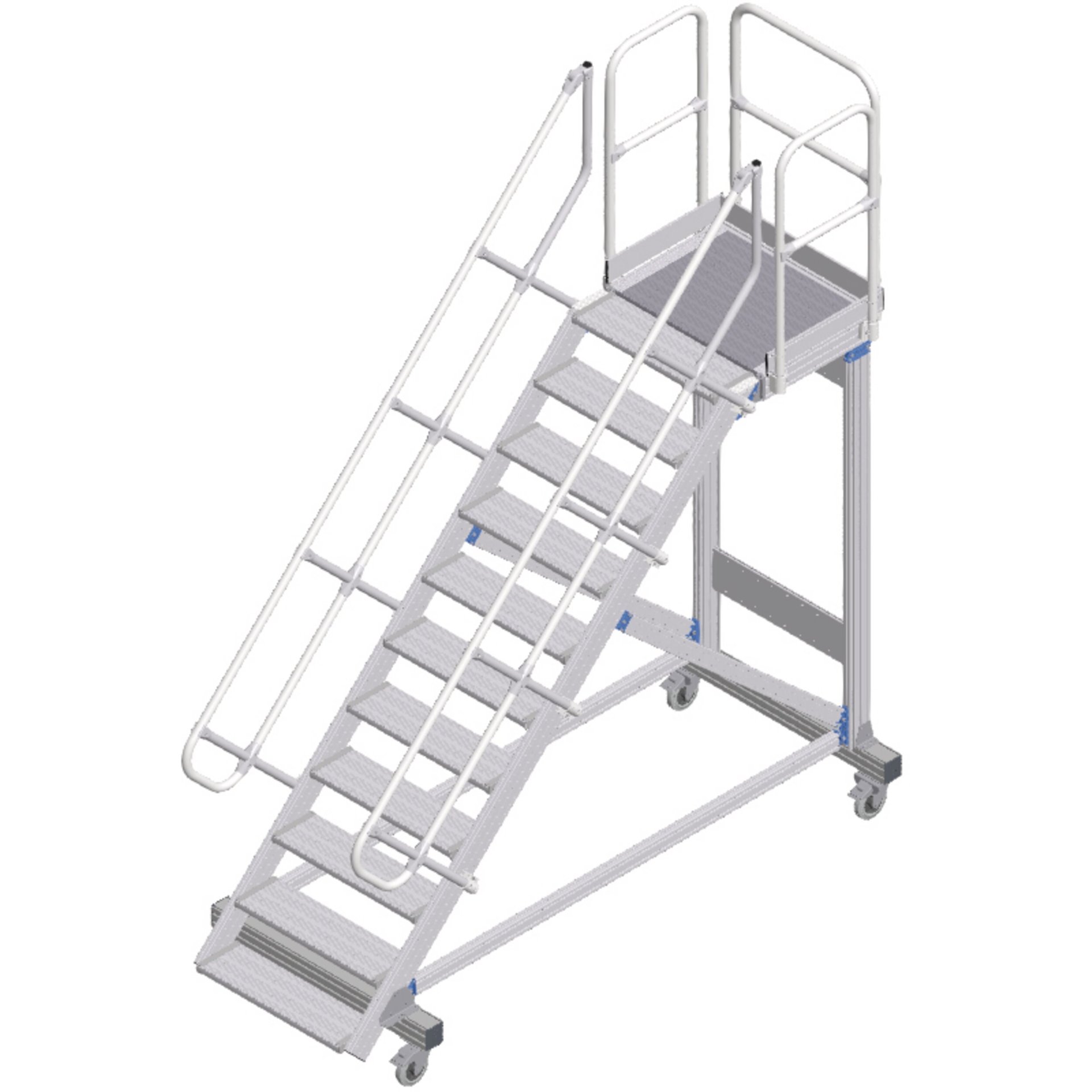 Plattformtreppe fahrbar 45° 11 Stufen, 800 mm breit, Höhe 2,36 m