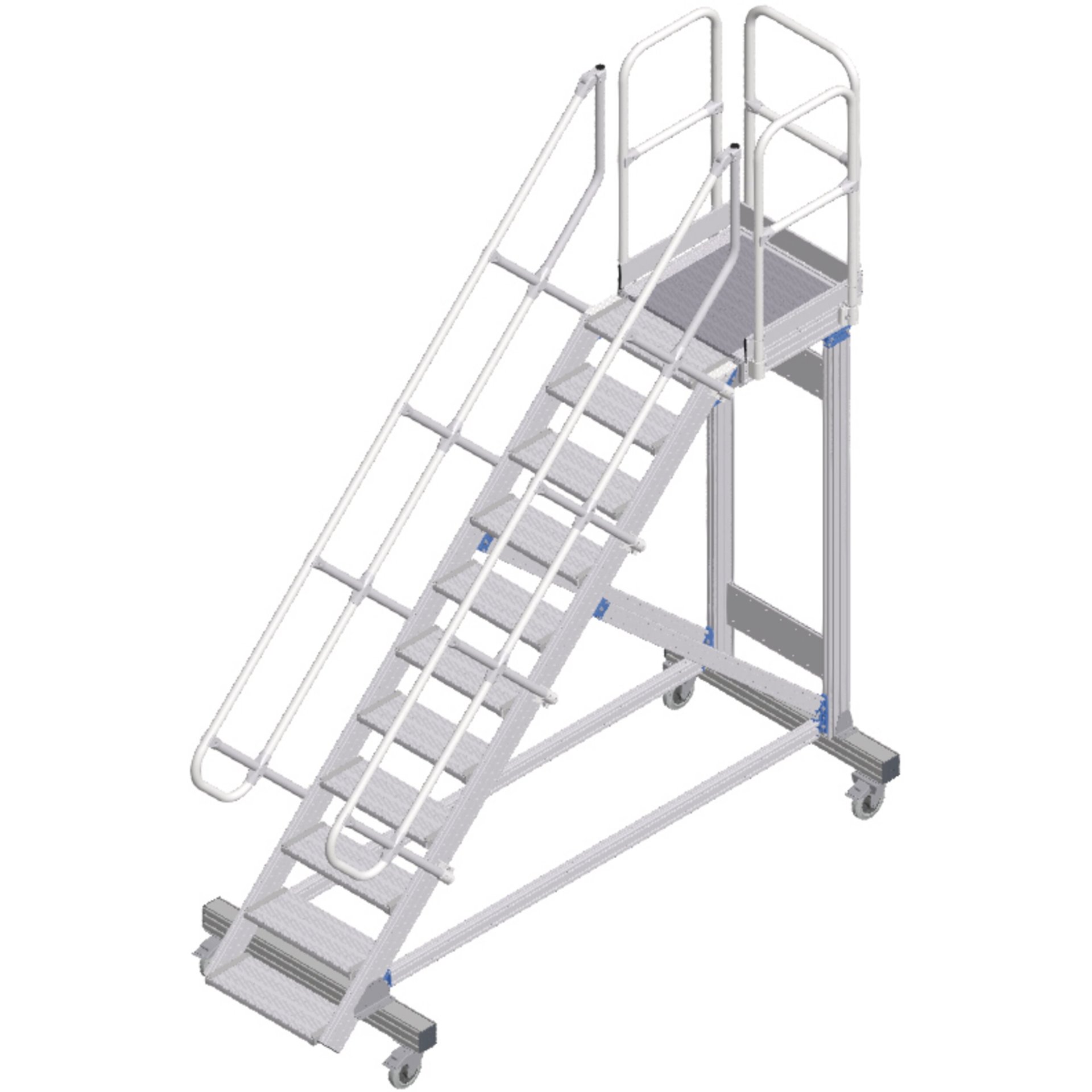 Plattformtreppe fahrbar 45° 11 Stufen, 600 mm breit, Höhe 2,36 m
