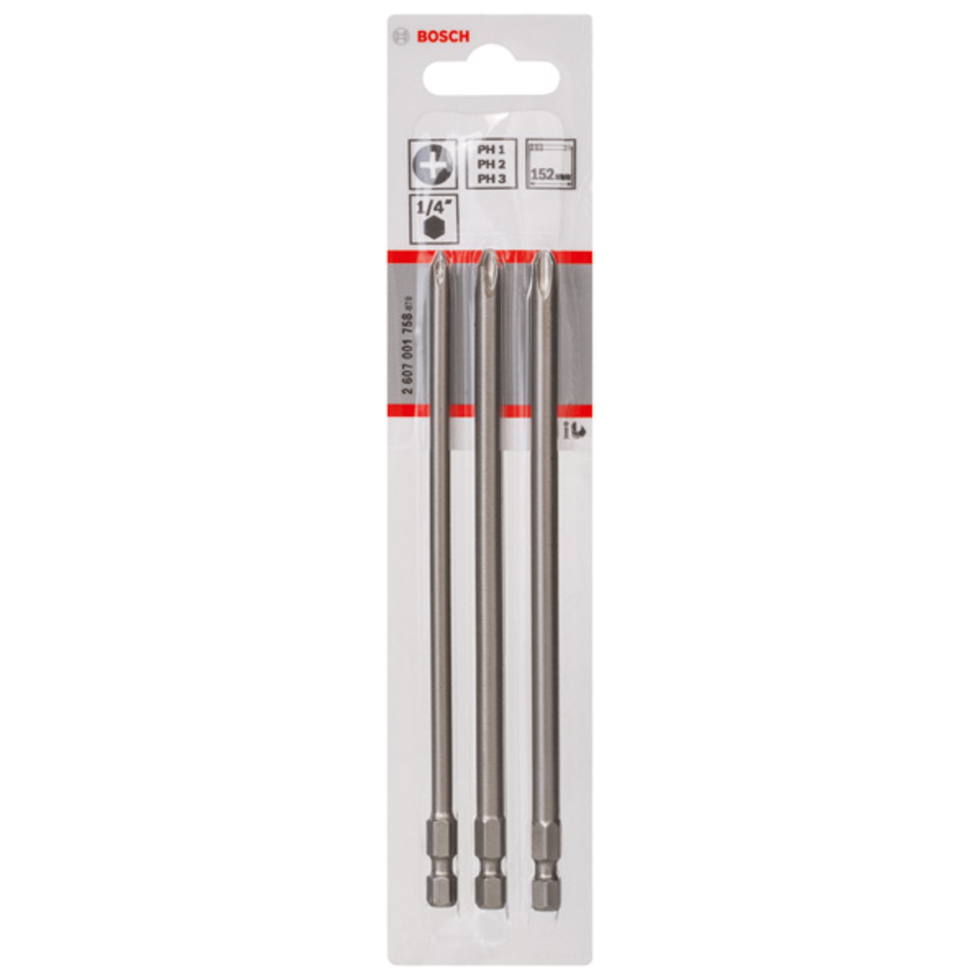 Schrauberbit-Set Extra-Hart, 3-teilig, PH1, PH2, PH3, 152 mm