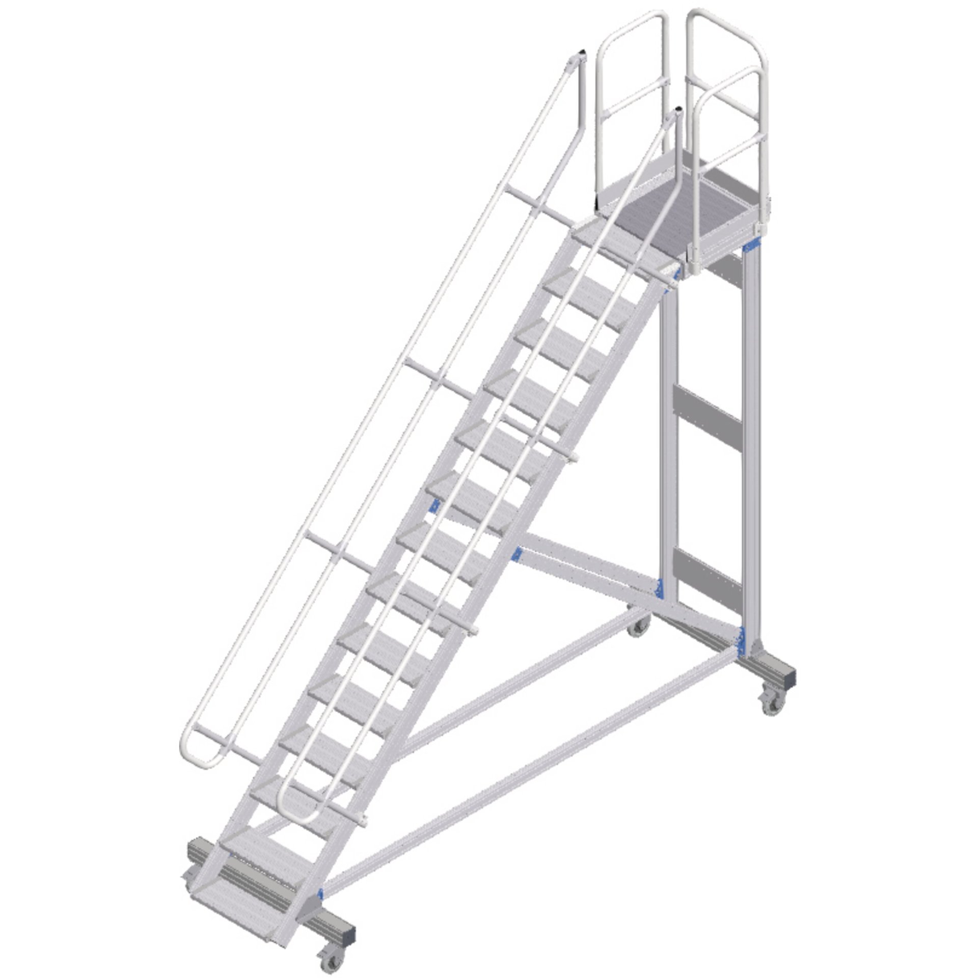 Plattformtreppe fahrbar 45° 14 Stufen, 600 mm breit, Höhe 3,22 m