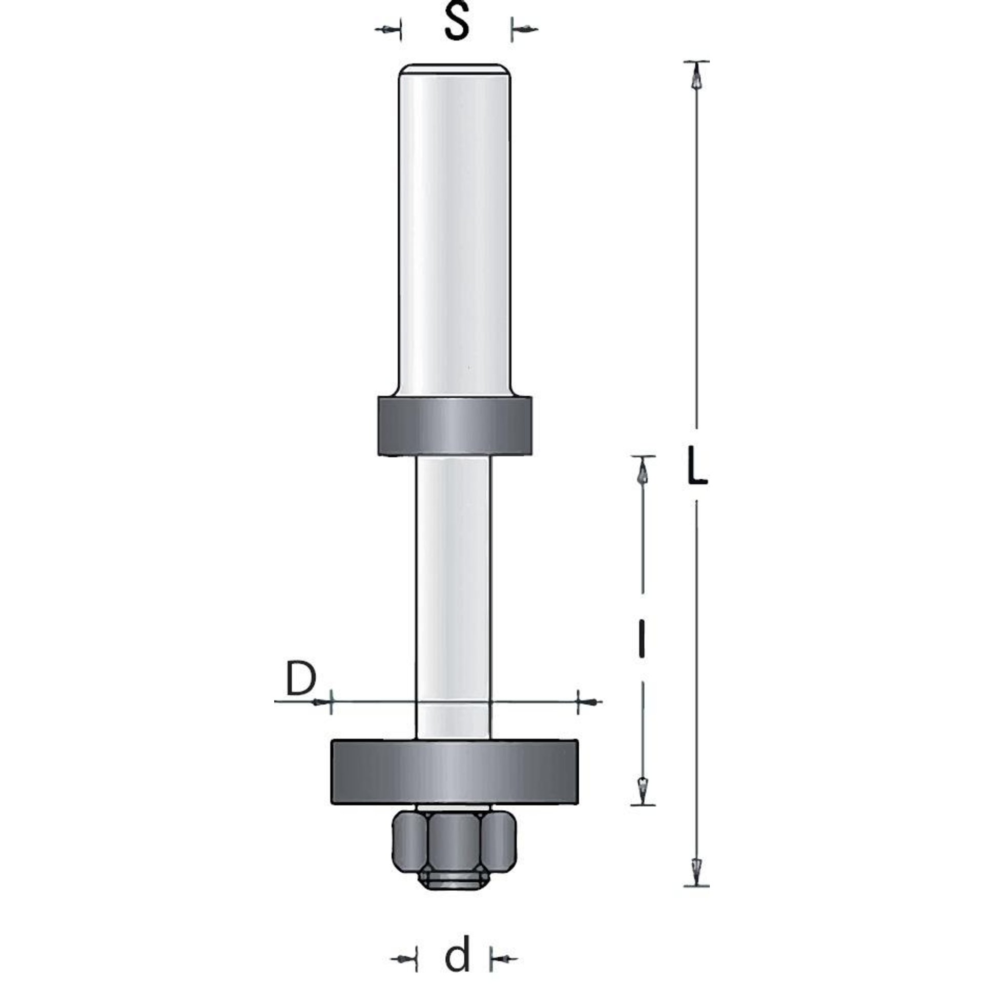 Aufnahmedorn einteilig mit Anlauflager D16 d8 S8