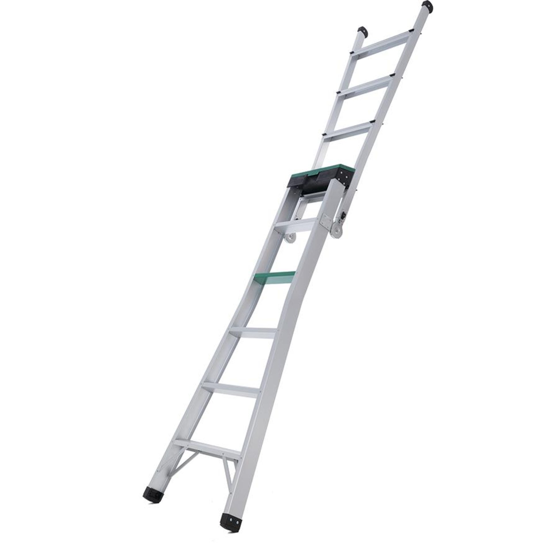 3-in-1 Leiter FORTIS 5 Sprossen Aluminium Werkzeugbox Höhe1 1,80m / Höhe2 2,95m