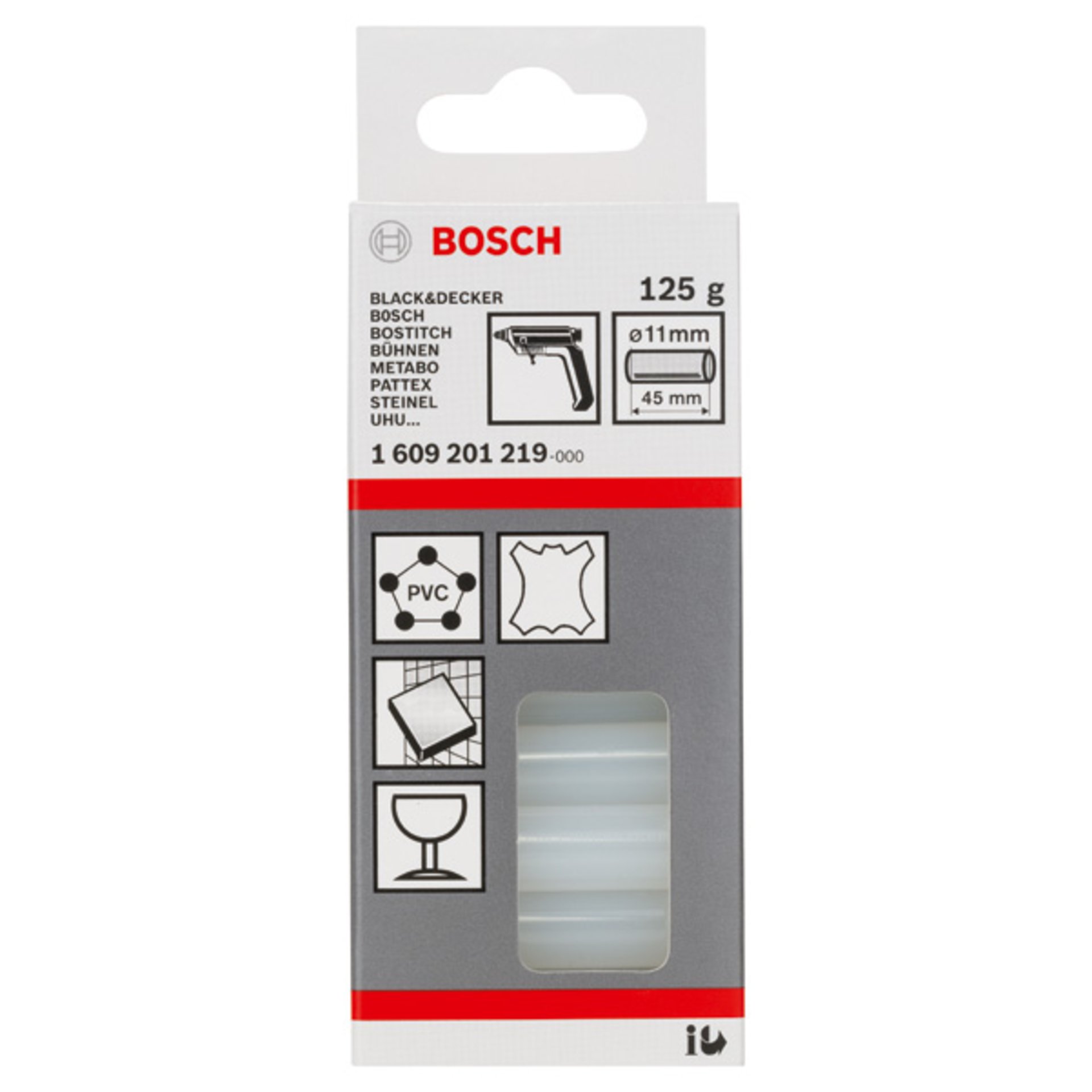 Schmelzkleber, 11 x 45 mm, 125 g, transparent