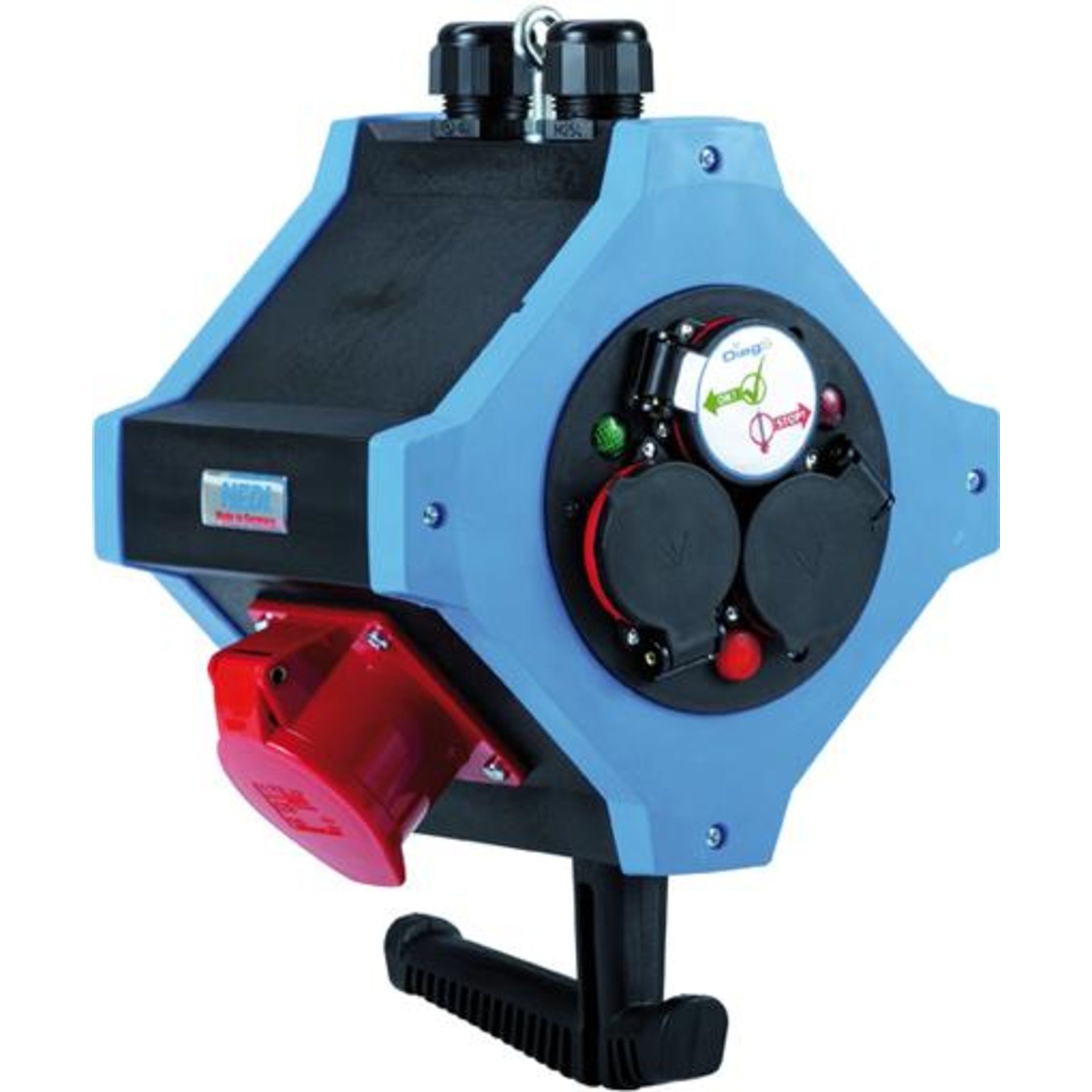 Energie-Hängeverte. IP44 6xSchutzkontakt,2xCEE 5x16A Hedi