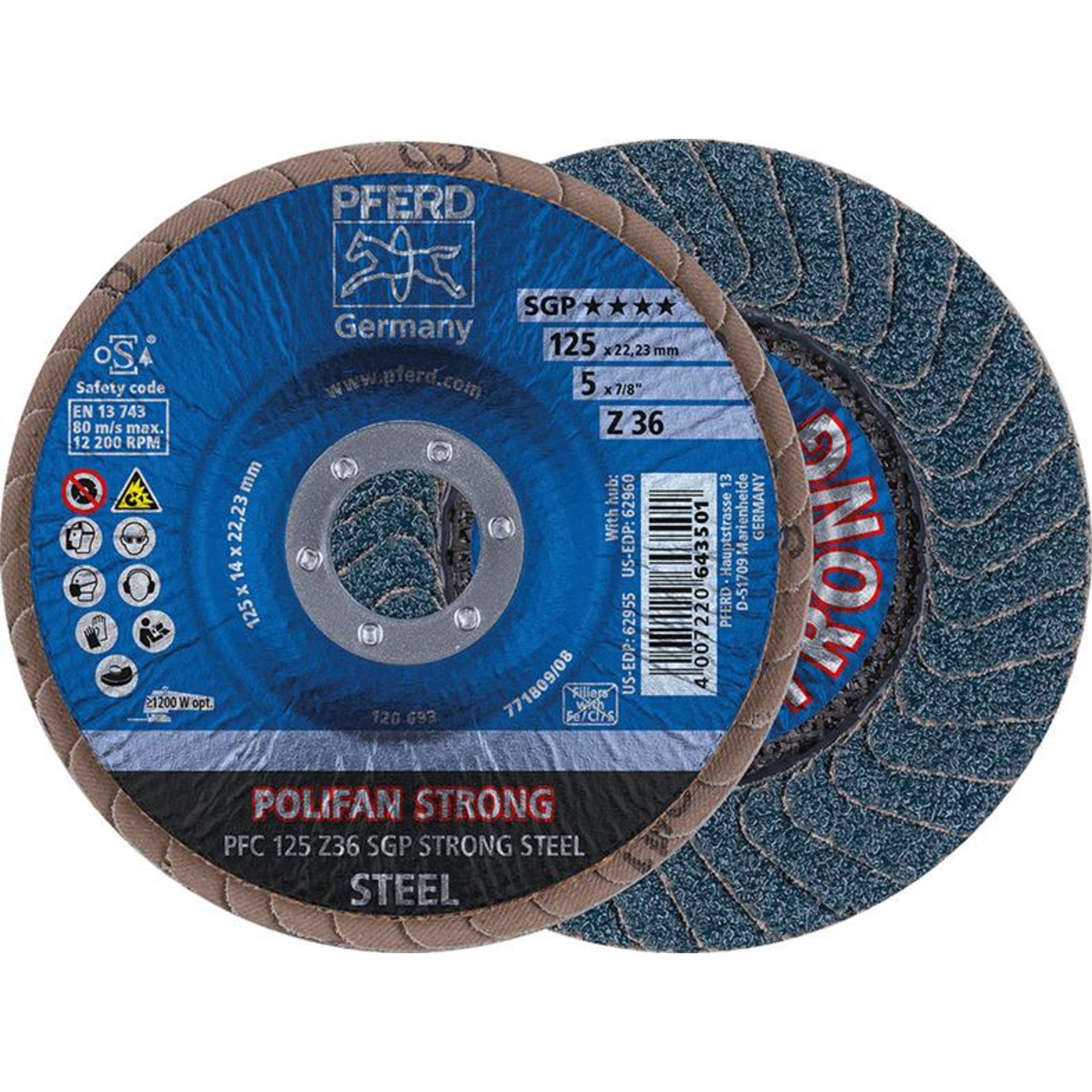 Fächerschleifscheibe STRONG gewölbt 115mm K36 Pferd
