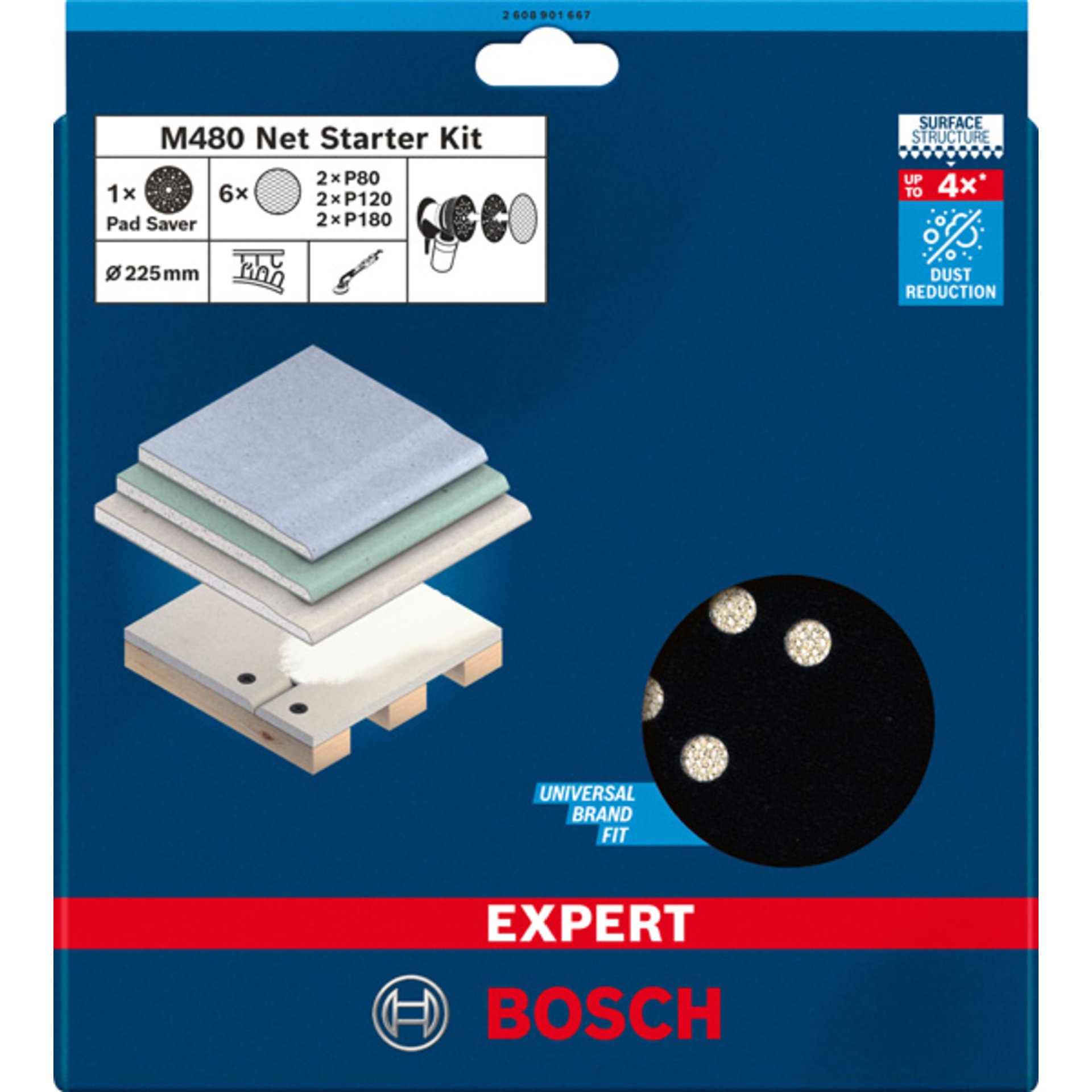 EXPERT M480 Schleifnetz StarterSet inkl. Schleiftellerschoner, 225mm, 7-tlg.