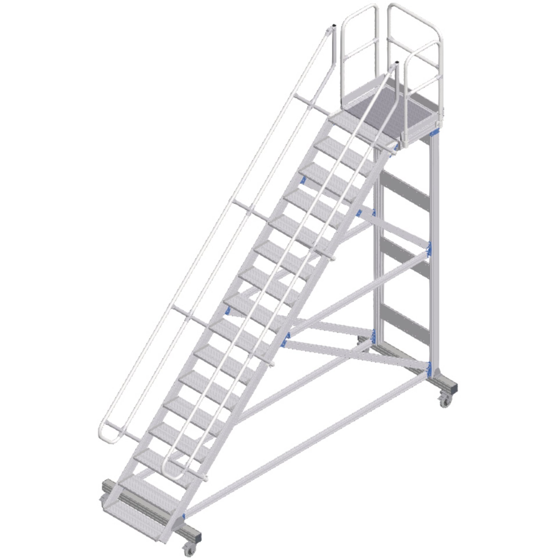 Plattformtreppe fahrbar 45° 16 Stufen, 800 mm breit, Höhe 3,65 m