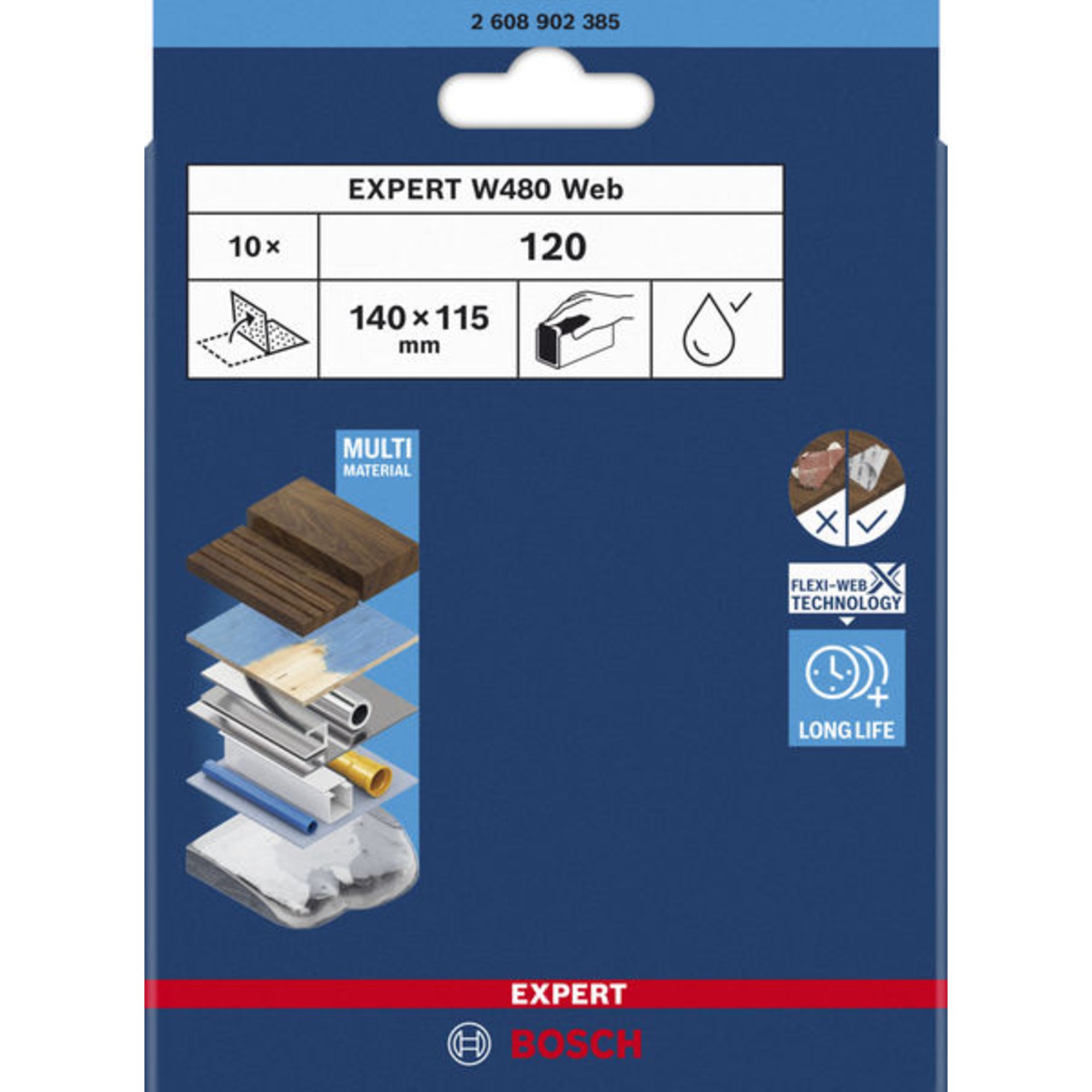 EXPERT W480 Web Handschleifblatt, K120, 10-tlg.