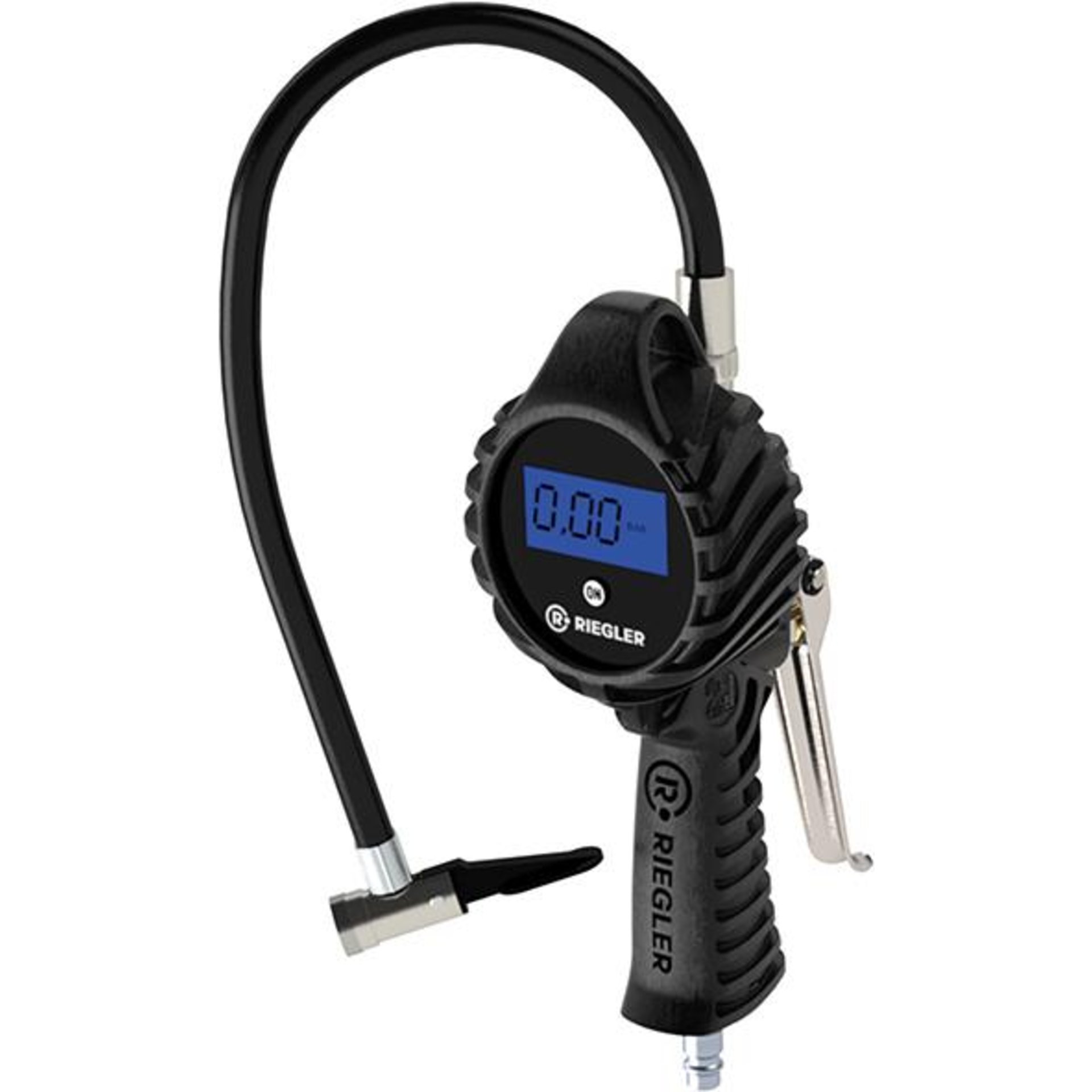 Hand-Reifenfüllmesser mitHebelstecker, digital, ungeeicht, Manom. Ø80mm, 0-12 bar/175psi, RIEGLER