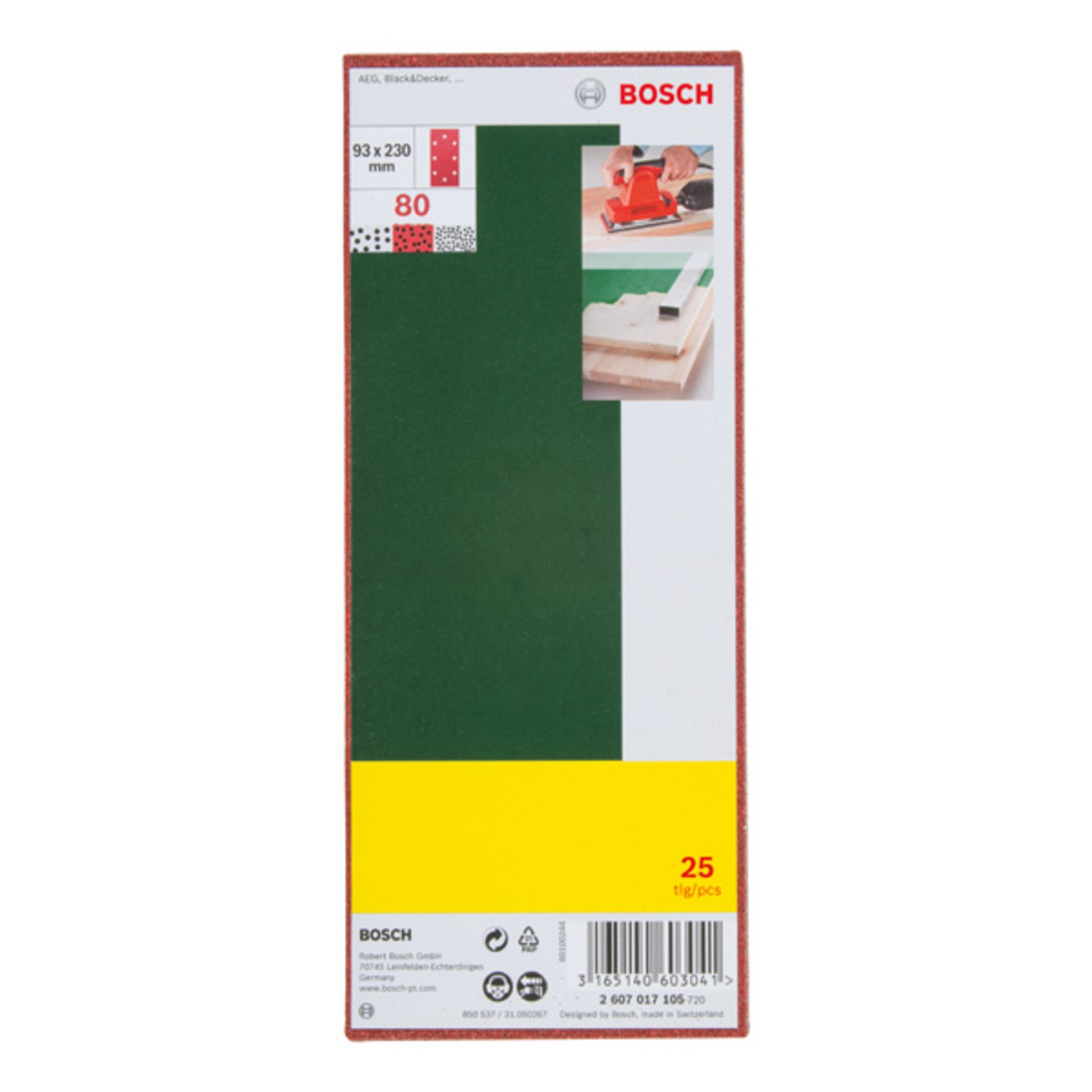 Schleifblatt-Set für Schwingschleifer, B&D 8-Lochung, 93 x 230 mm, K 80, 25 Stk.