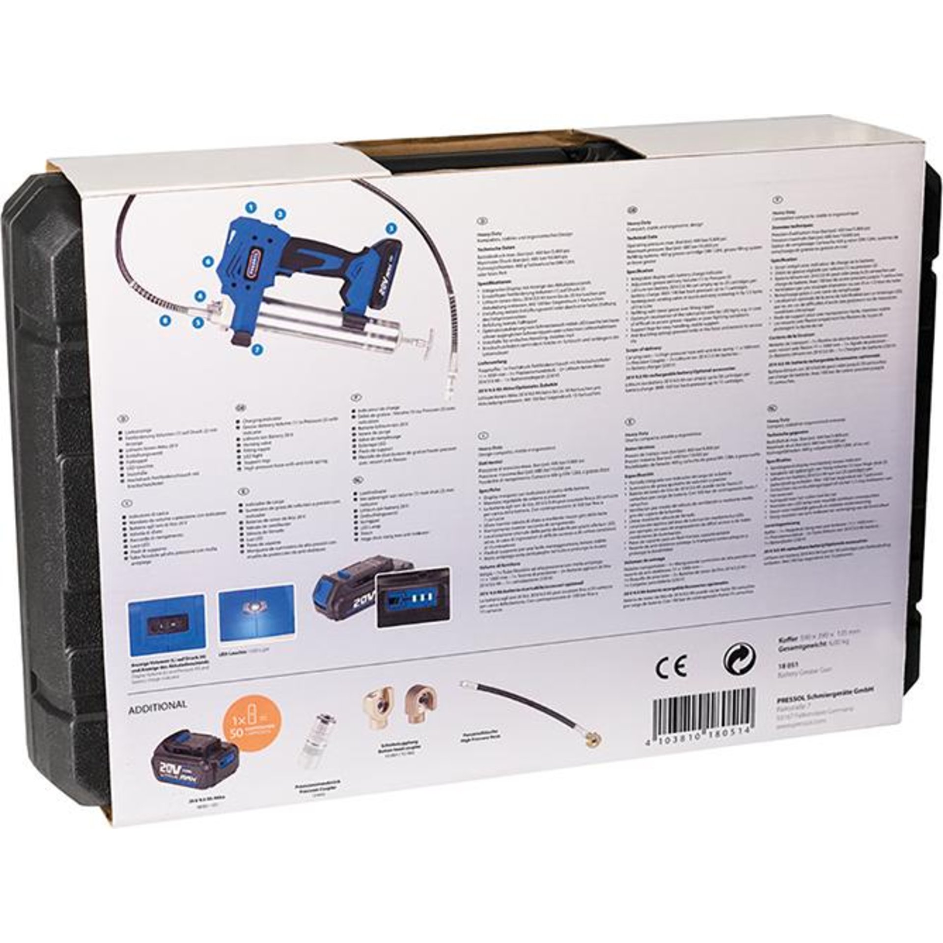 Akku-Fettpresse 20V/2Ah Kart. 400g 500ccm Pressol
