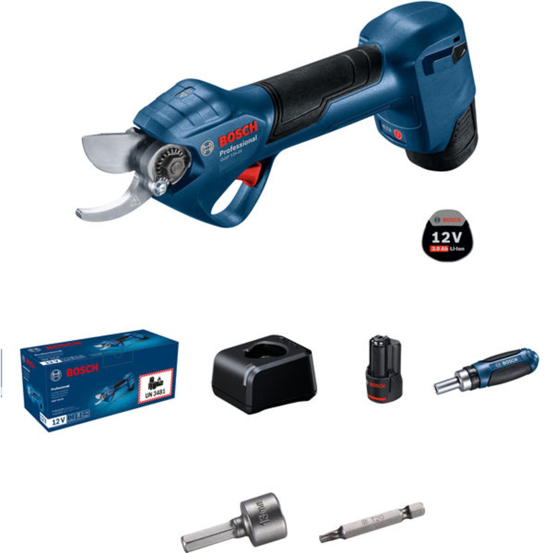 Akku-Gartenschere GGP 12V-25, 2 x Akku GBA 12V 3.0Ah