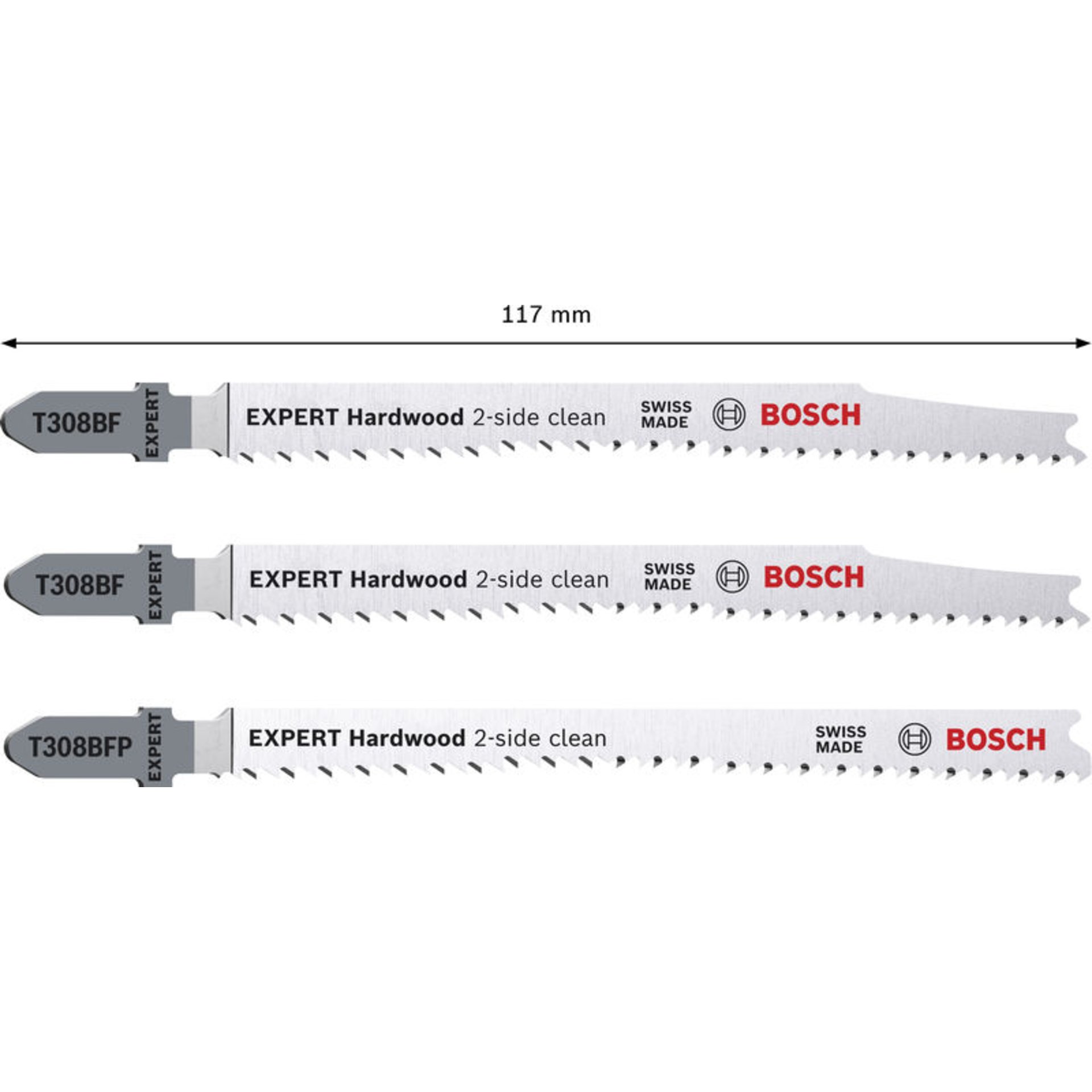 EXPERT Hardwood 2-side clean Stichsägeblatt-Set, 3-tlg., (2xT308BF, 1xT308BFP)