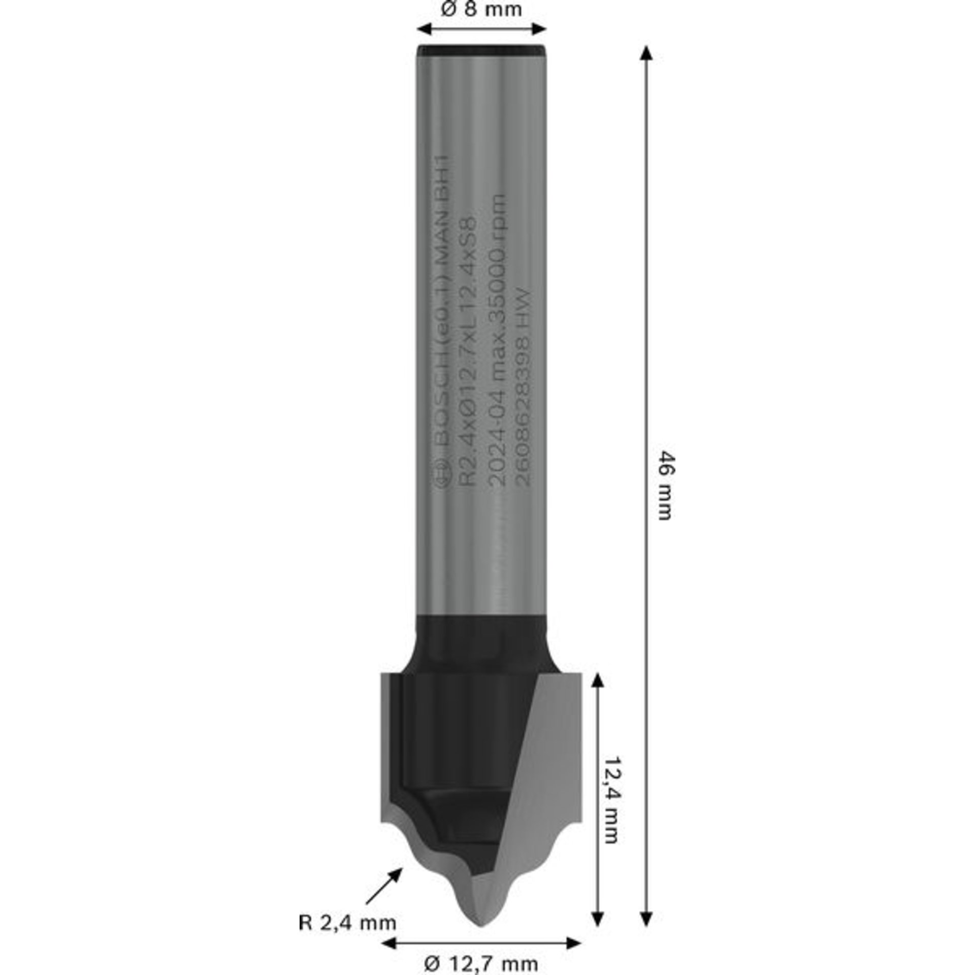 PRO Profil- Nutfräser, R 2,4 mm, S 8 mm