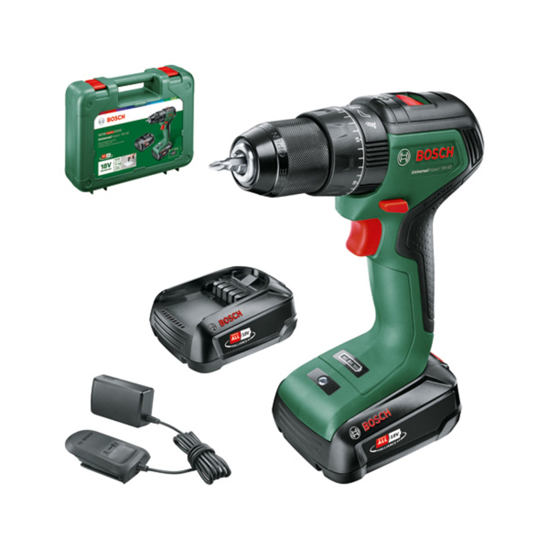 Akku-Bohrschrauber UniversalImpact 18V-60, 2 x Akku PBA 18V 2.0Ah, Tragekoffer