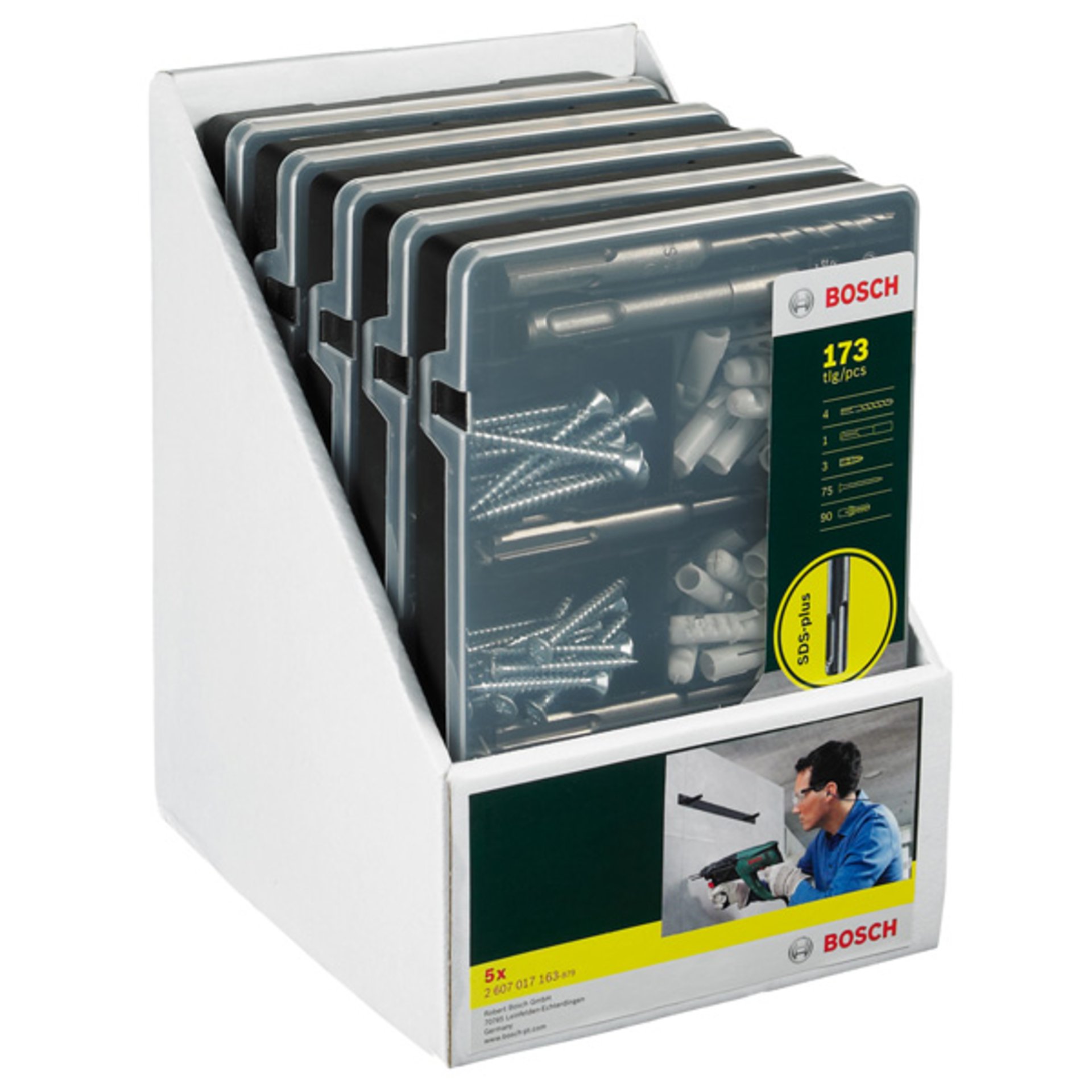 Fixier-Set 173-teilig, Bohrer, Dübel, Schrauben, Bits in handlicher Sortierbox.