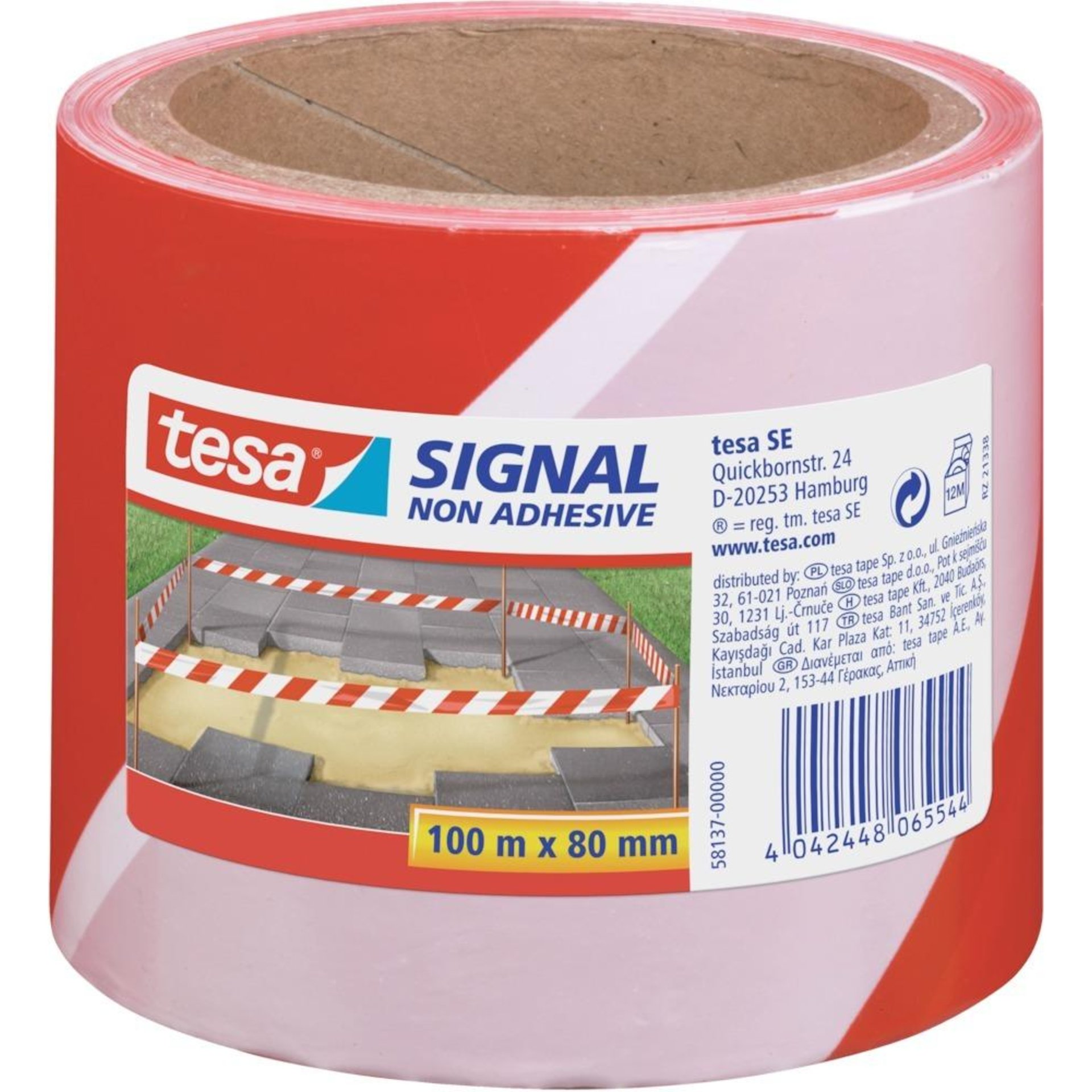 tesa 58137 Absperrband 100m x 80mm, rot-weiß nicht klebend