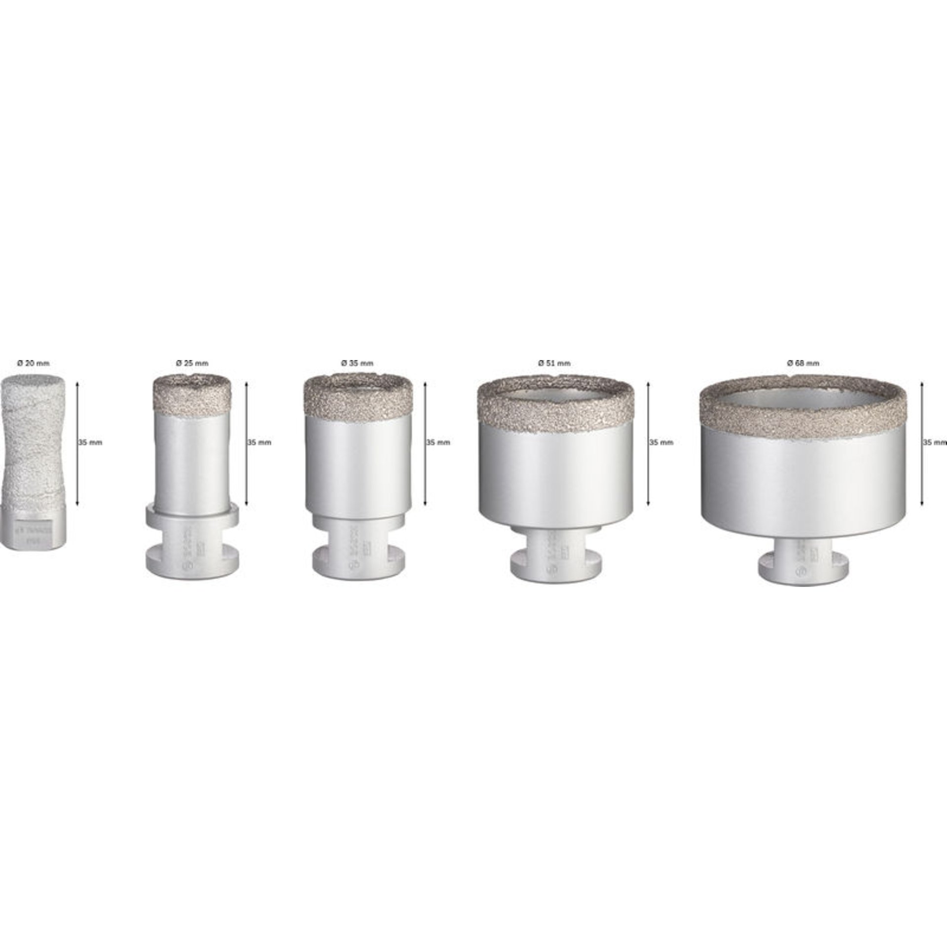 PRO Ceramic Trockenbohrkronen-Set, 68x33/51x33/35x33/25x33/20x33 mm, M14, 5-tlg.