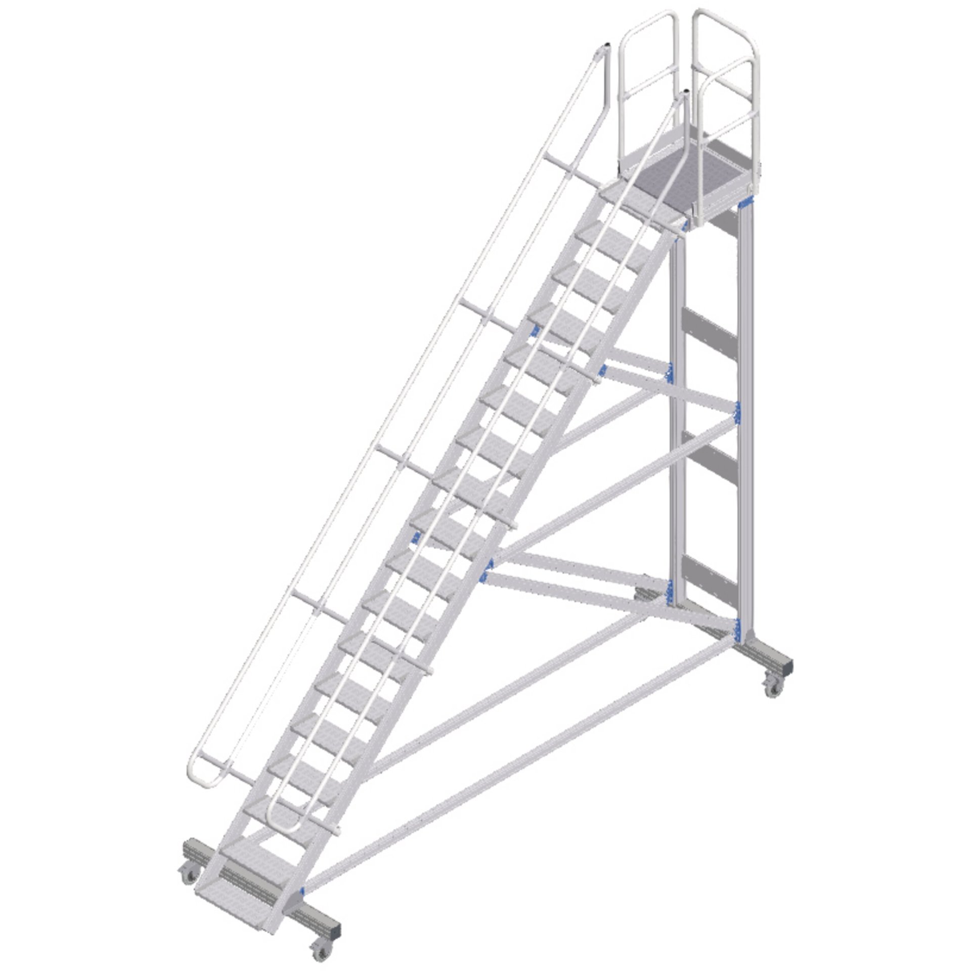 Plattformtreppe fahrbar 45° 18 Stufen, 600 mm breit, Höhe 4,08 m