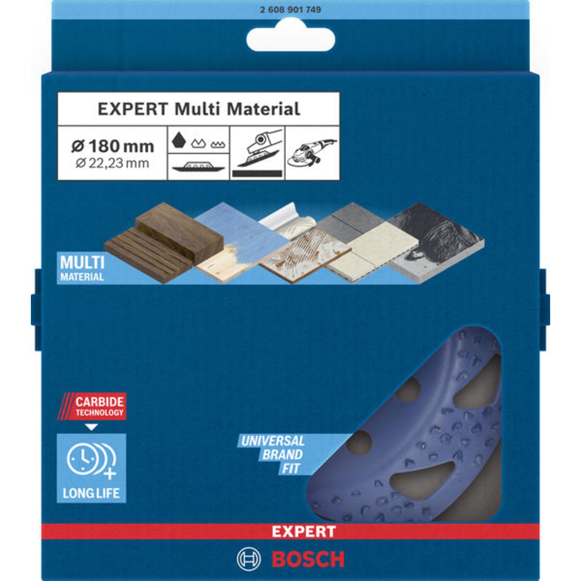EXPERT Multi Material Carbide-Topfscheibe grob, angeschrägt, 180 mm, 22,23 mm
