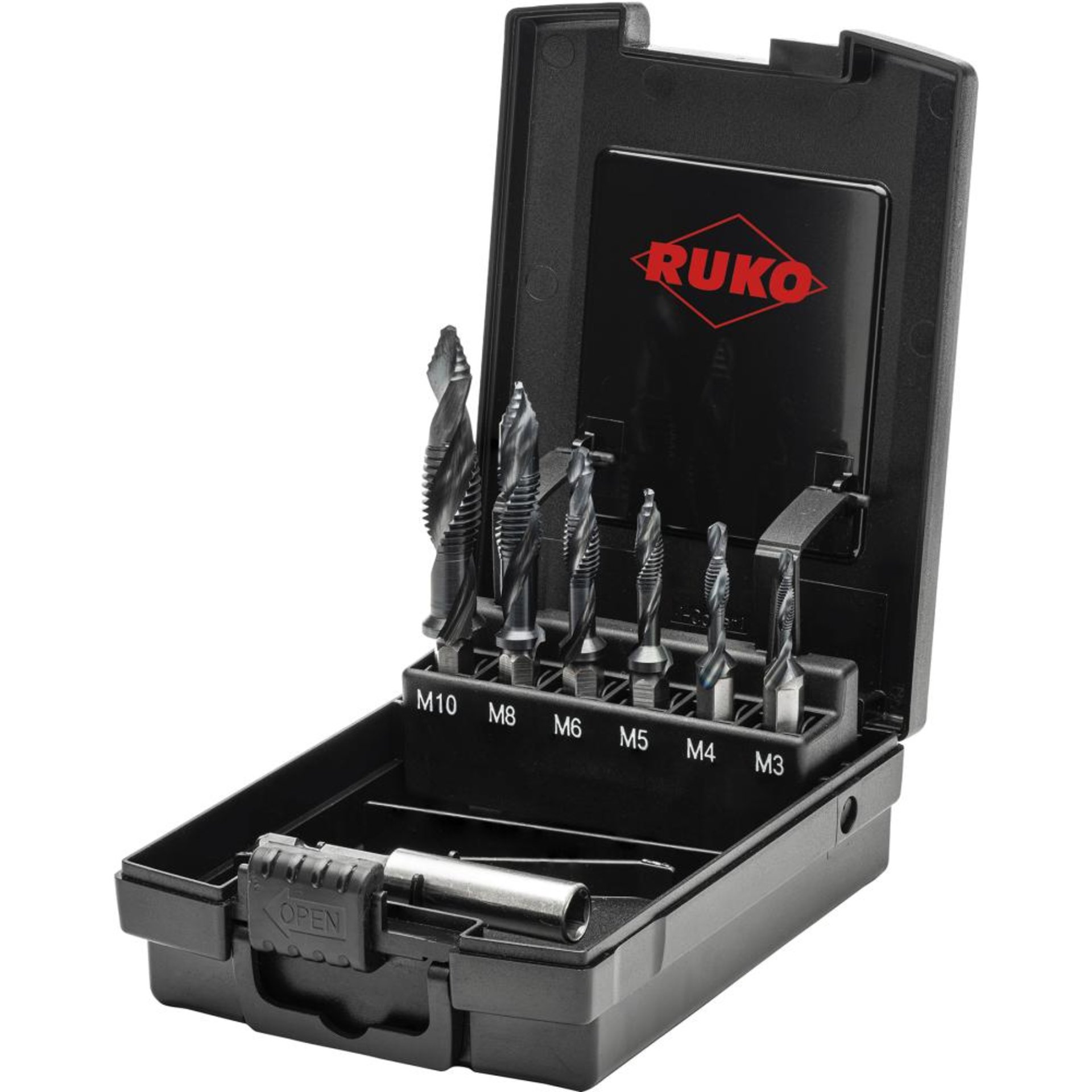 Kombi. Gewindebohrer-Set HSS M3-M10 + Adapter RUnaTEC RUKO