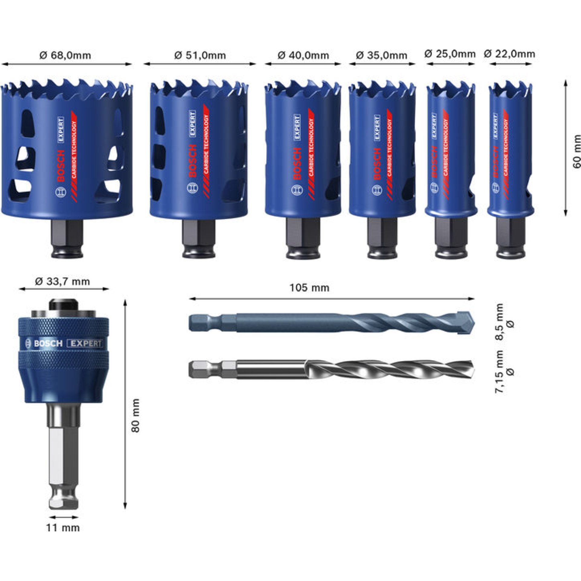 EXPERT Multi Material Power Change Plus-Lochsäge, 22/25/35/40/51/68x60 mm,9-tlg.