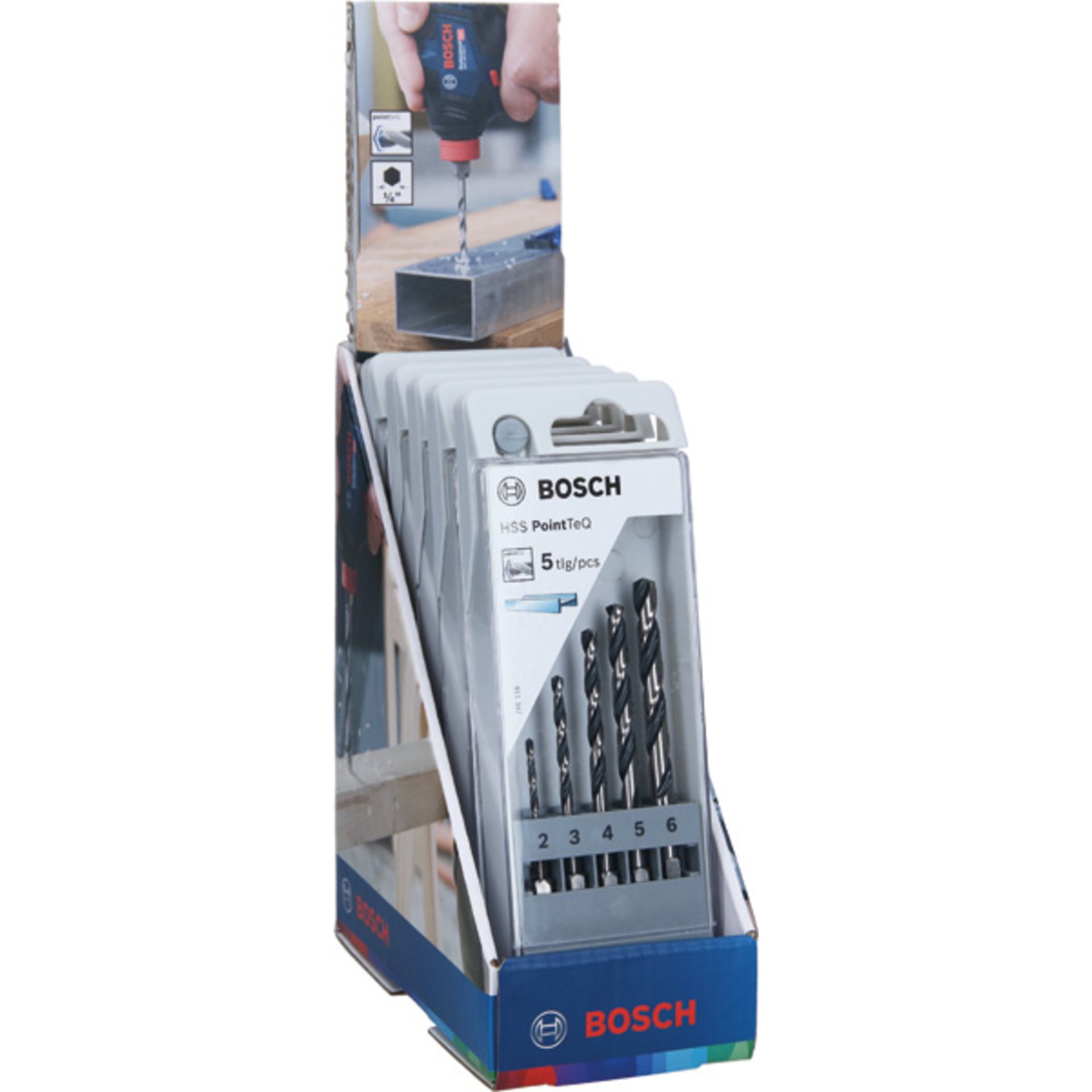 HSS PointTeQ Sechskantbohrer-Set in Schaukasten, 5-tlg., 2-6 mm