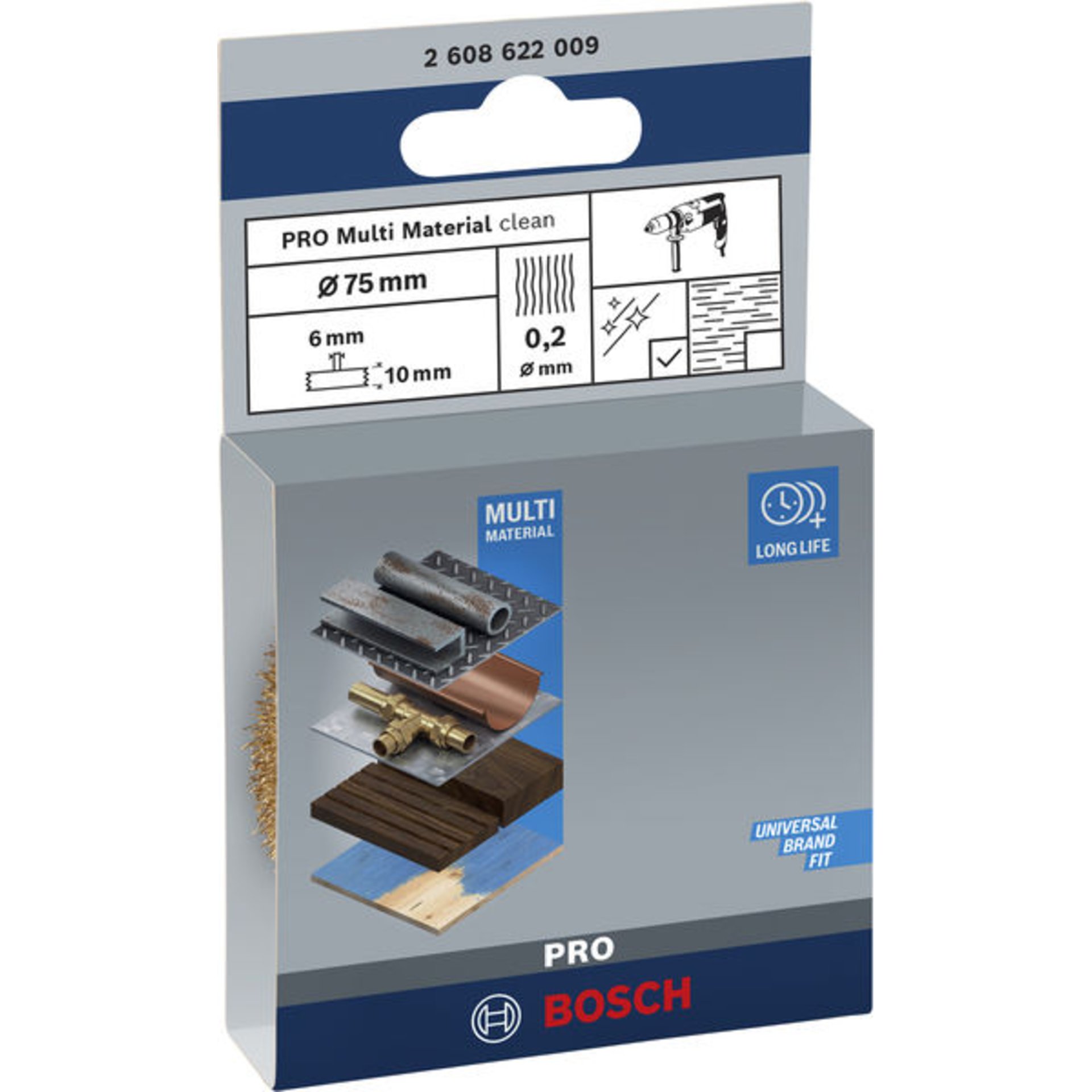 PRO Multi Material clean Scheibenbürste, gerader Schaft, 75 x 0,2 mm