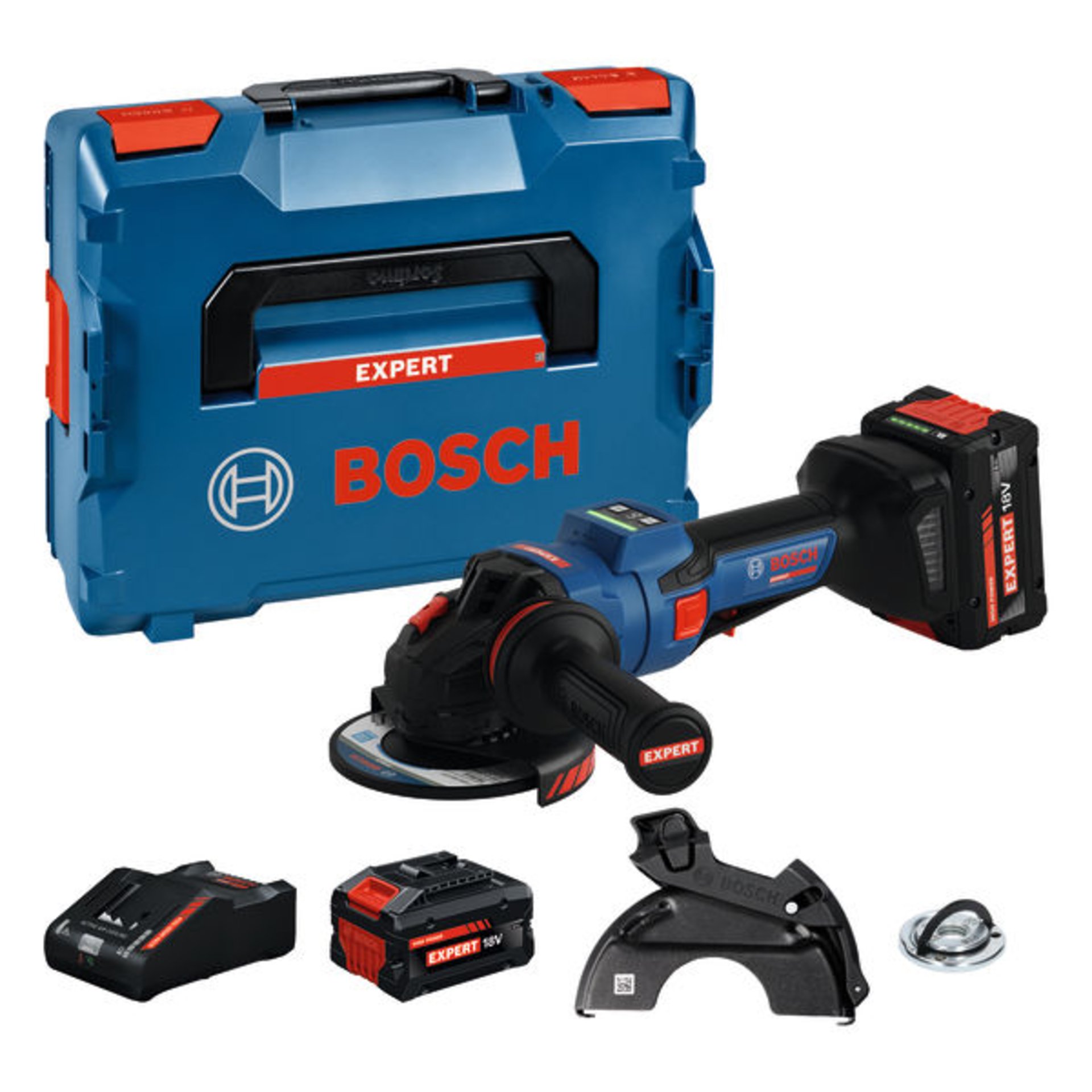 Winkelschleifer EXWS18V-15PS, 2 x EXBA18V-80 in L-BOXX