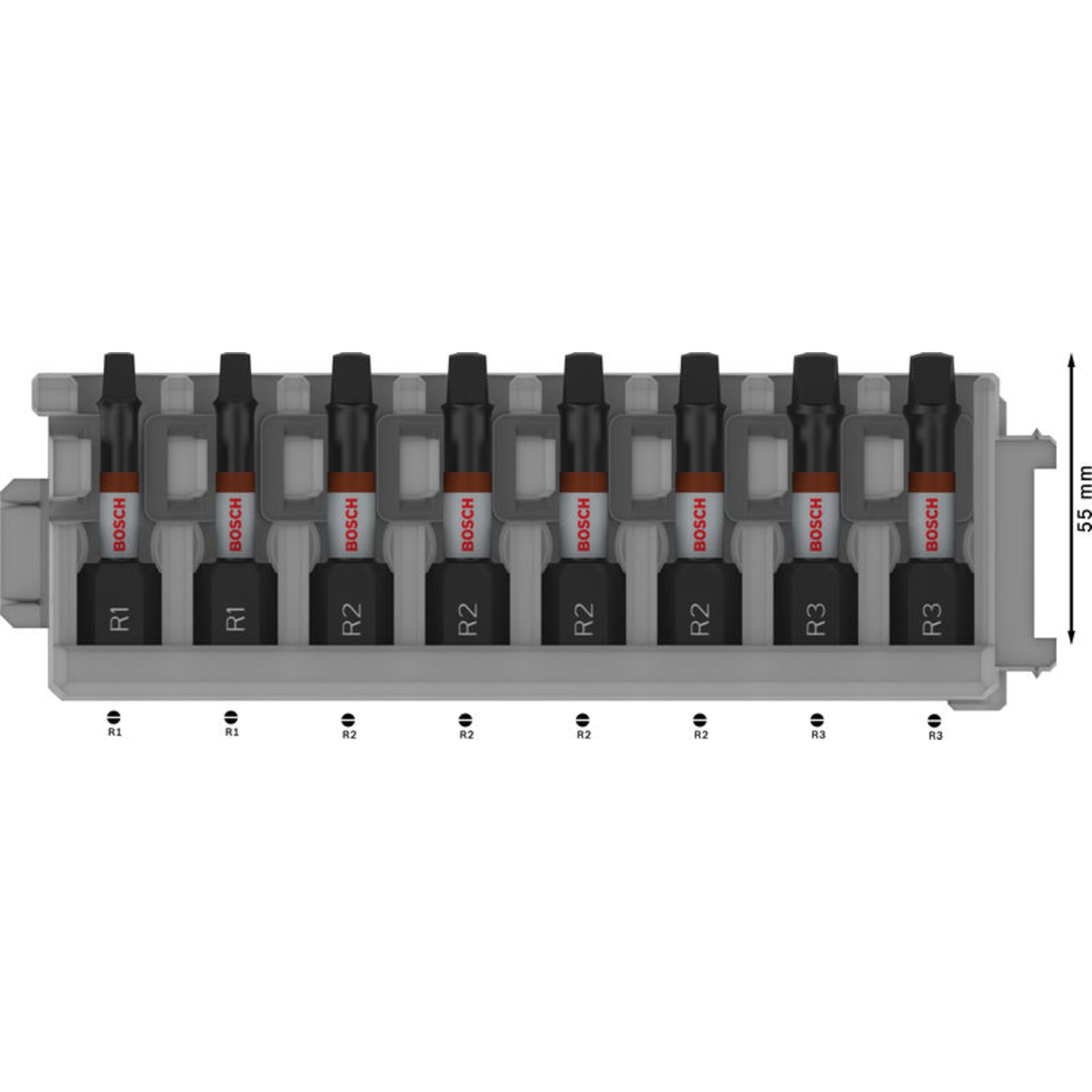 PRO R Impact Bit Set, 2 x R1, 4 x R2, 2 x R3, 55 mm, 8-tlg