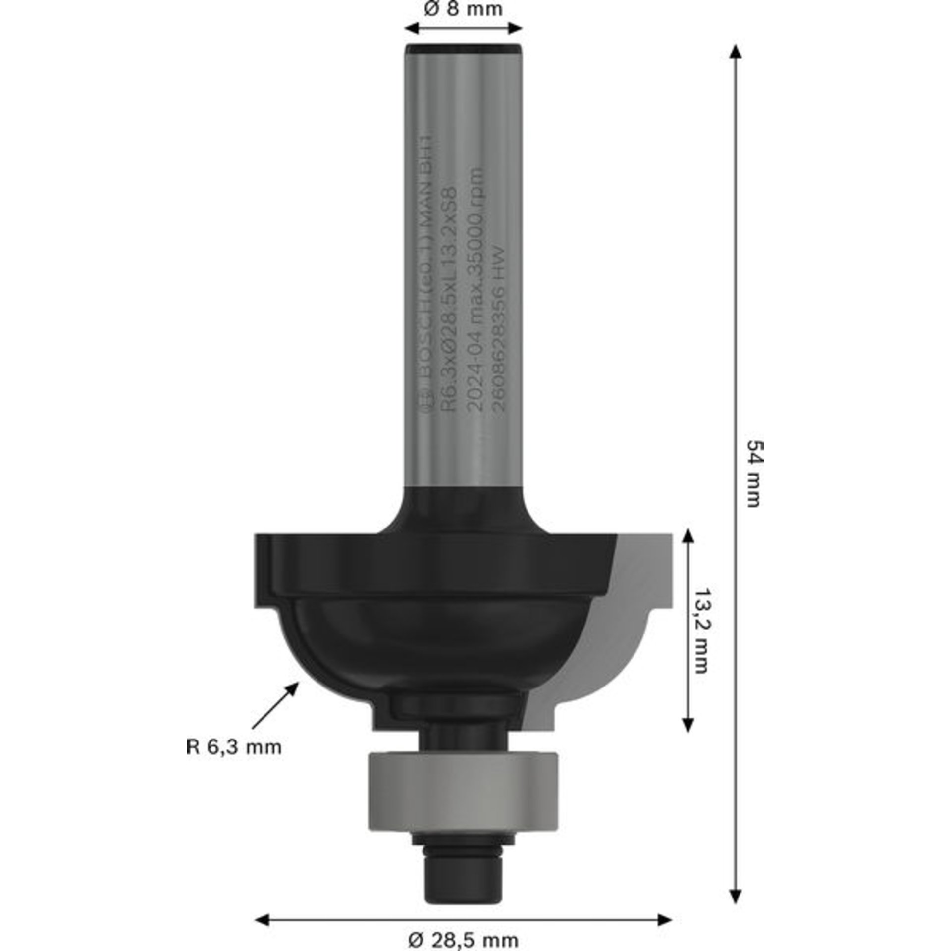 PRO Profilfräser klassisch, R 6,3 mm, S 8 mm