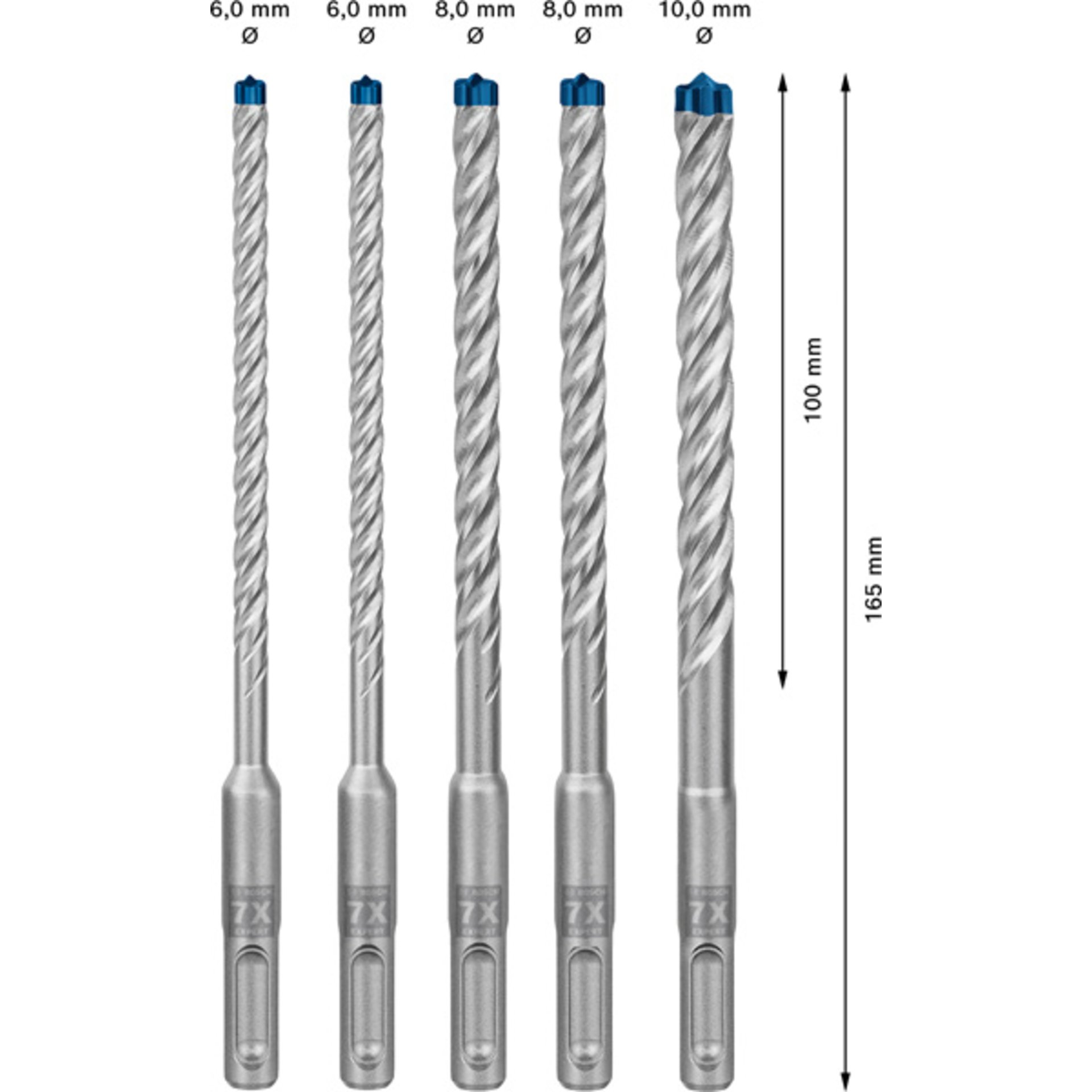 EXPERT SDS plus-7X Hammerbohrer-Set, 6/6/8/8/10x100x165 mm, 5-tlg.