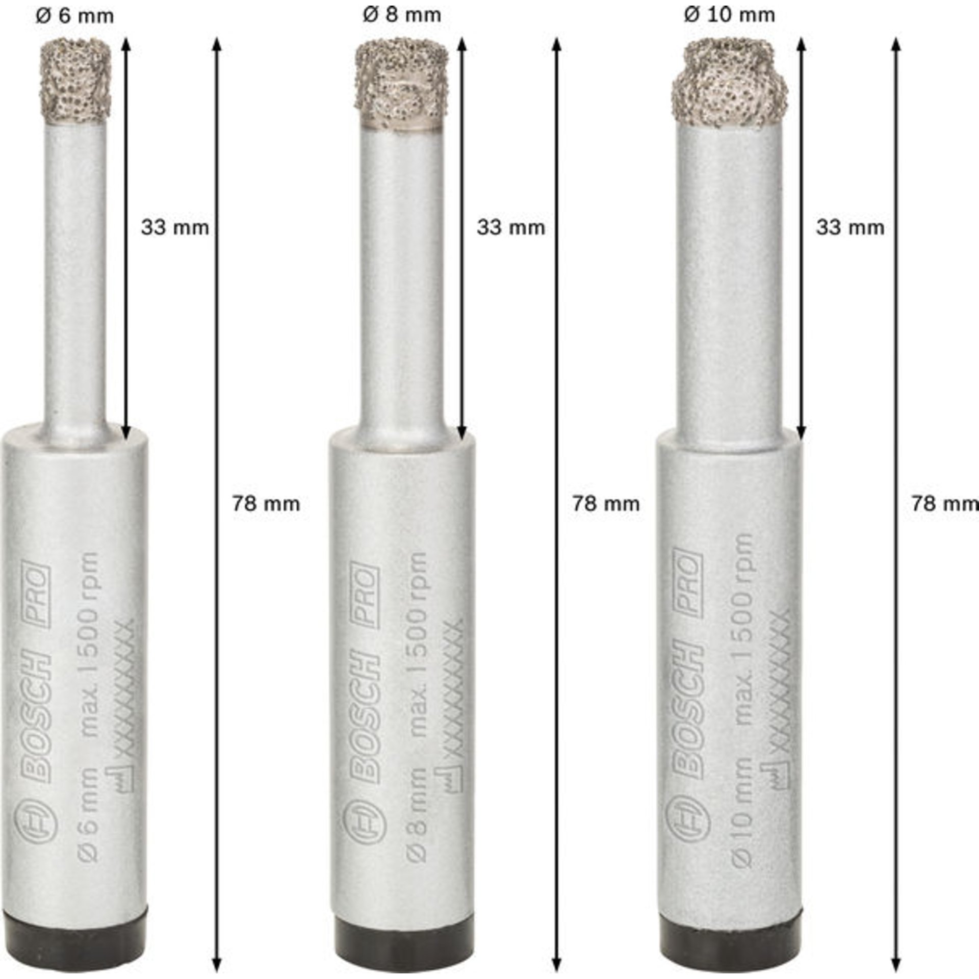 PRO Ceramic dry Bohrer-Set, 6 x 33, 8 x 33, 10 x 33 mm, 3-tlg.
