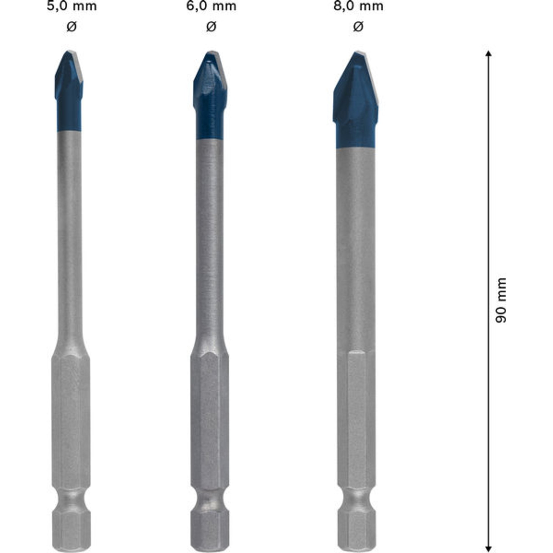EXPERT HEX-9 Hard Ceramic HEX-9 Bohrer-Set, 5 x 90; 6 x 90; 8 x 90 mm, 3-tlg.