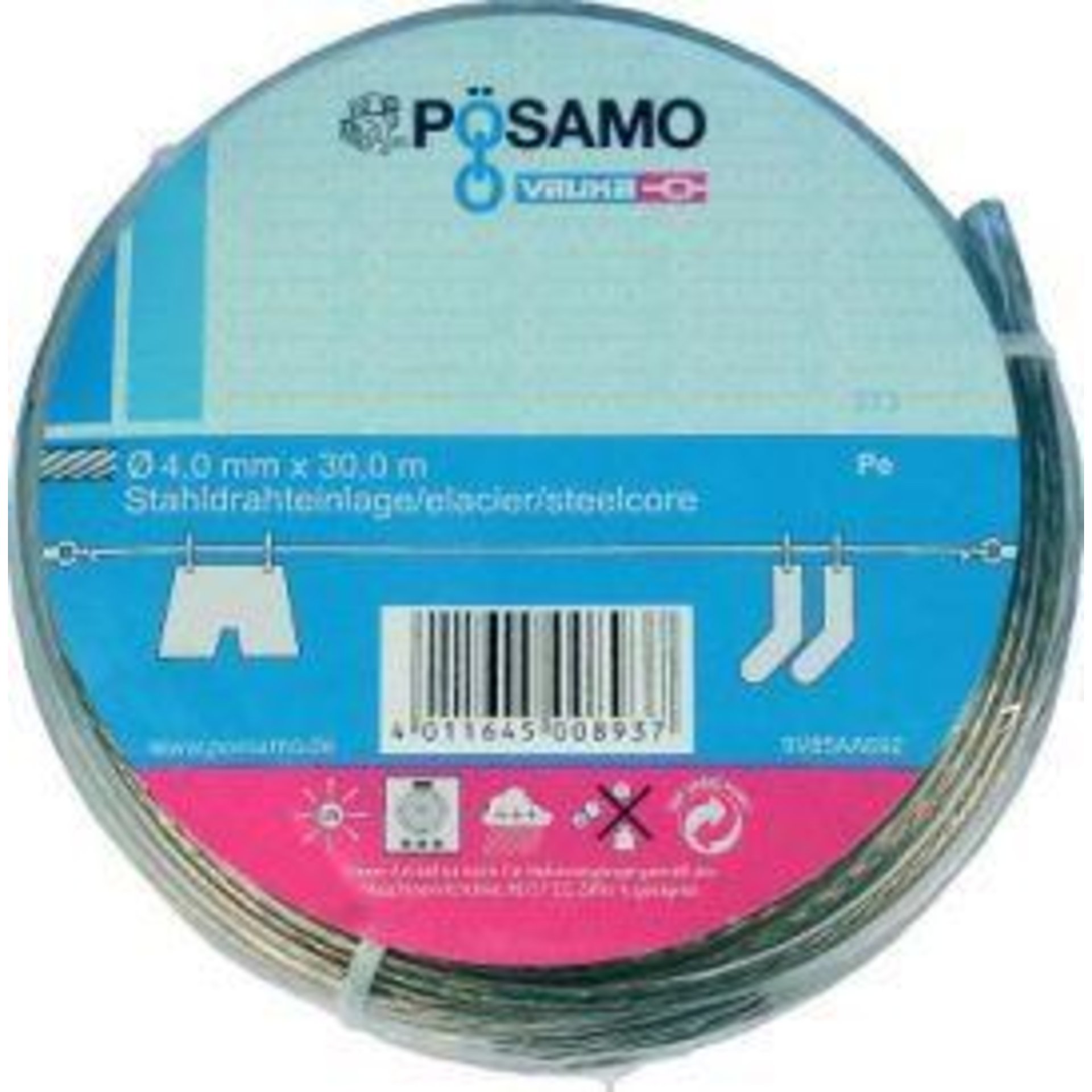 Drahtseil-Universalleine PVC/umm. 4mmx30m PÖSAMO