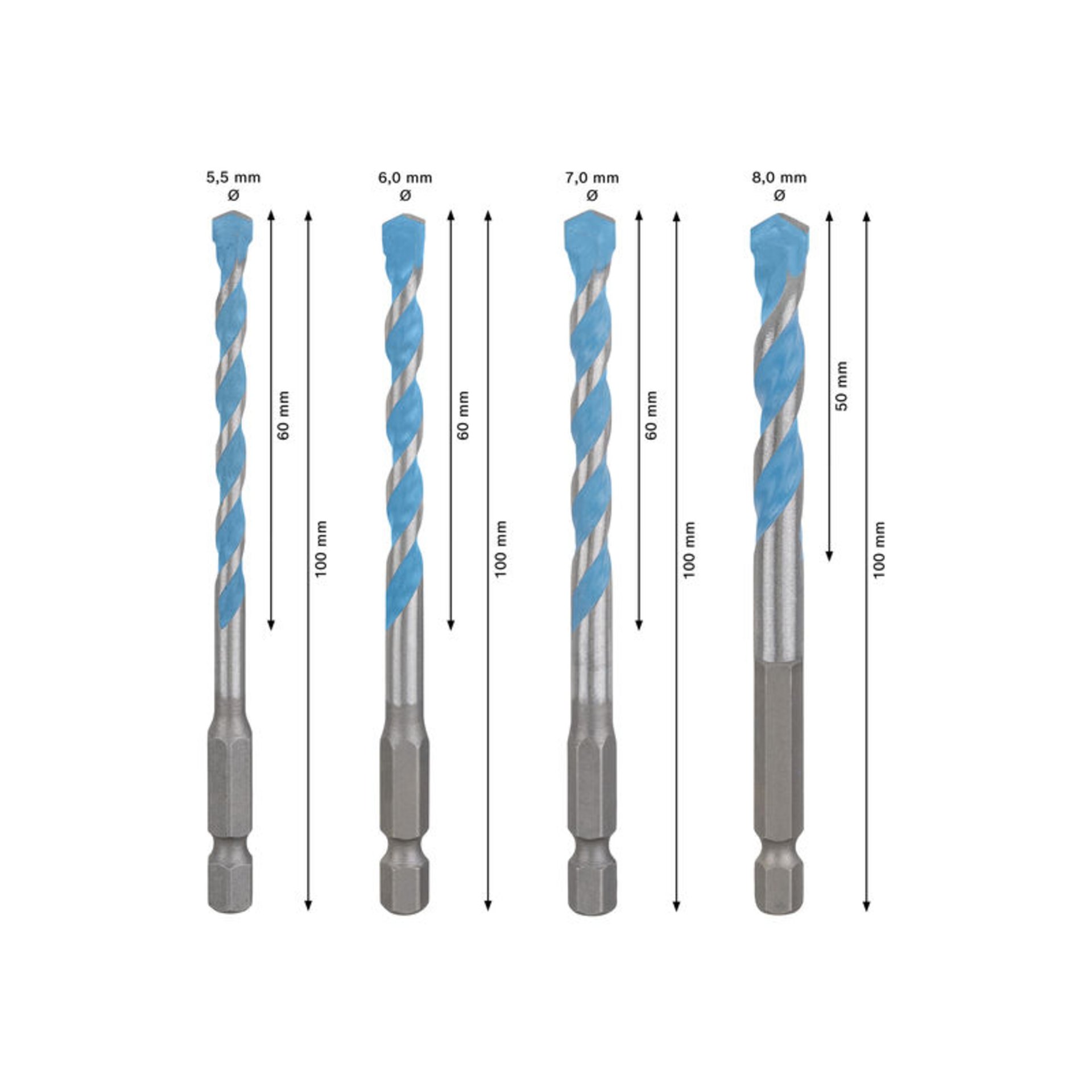 EXPERT HEX-9 Multi Construction Bohrer-Set, D= 4 / 5 / 6 / 6 / 8 mm, 5-tlg.