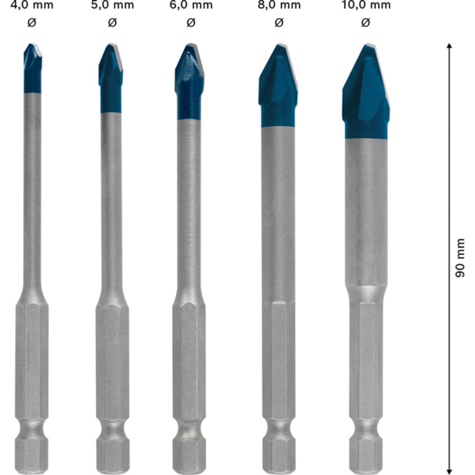 EXPERT HEX-9 Hard Ceramic Bohrer-Set, 4/5/6/8/10x90 mm, 5-tlg.