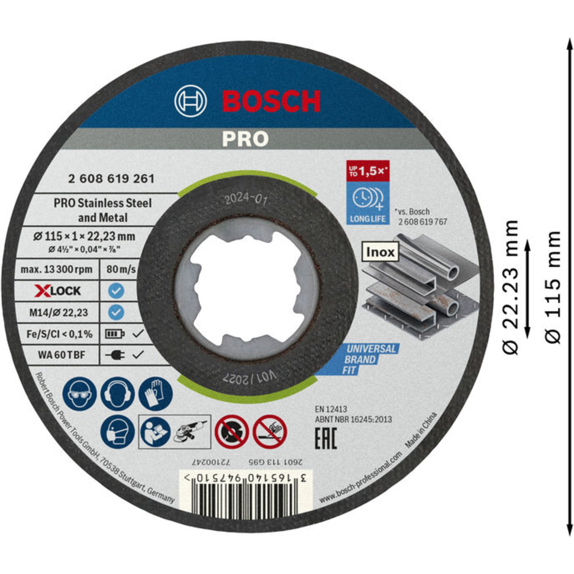 PRO Stainless Steel and Metal X-Lock Trennscheibe, 115x1x22.23 mm, gerade, 10tlg