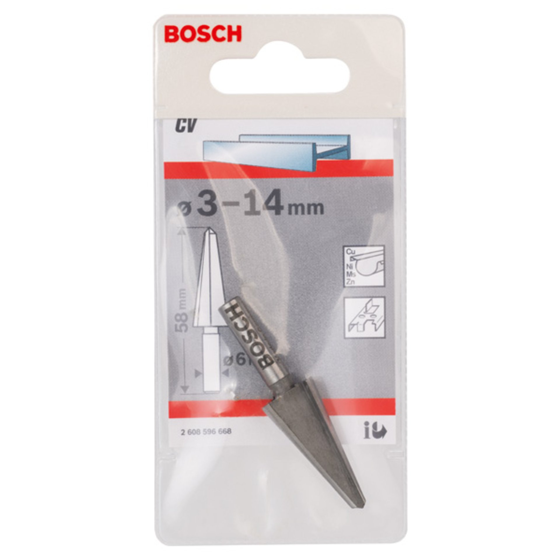 Blechschälbohrer Chrom-Vanadium, zylindrisch, 3 - 14 mm, 58 mm, 6 mm