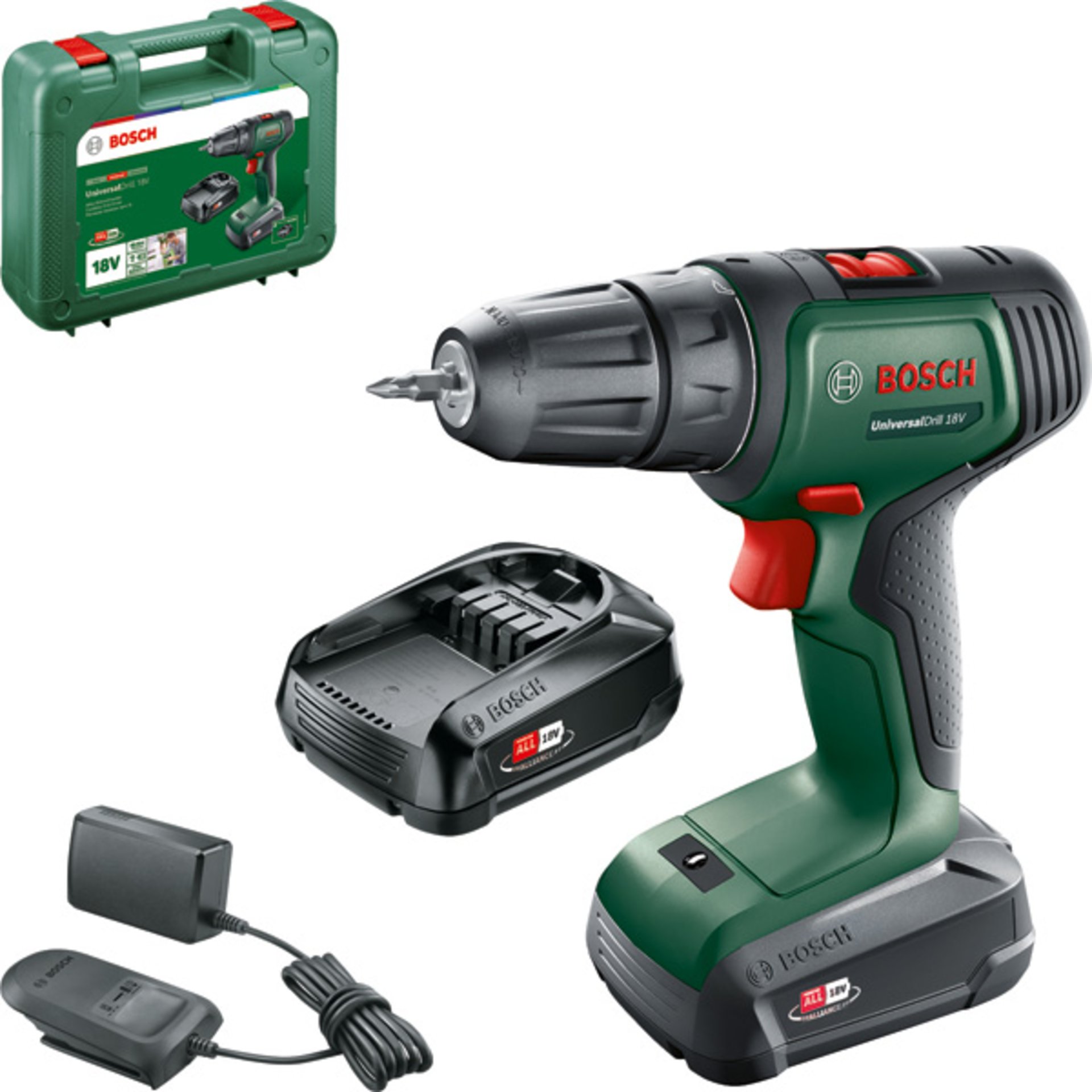 Akku-Bohrschrauber UniversalDrill 18V, 2x Akku PBA 18V 1.5Ah