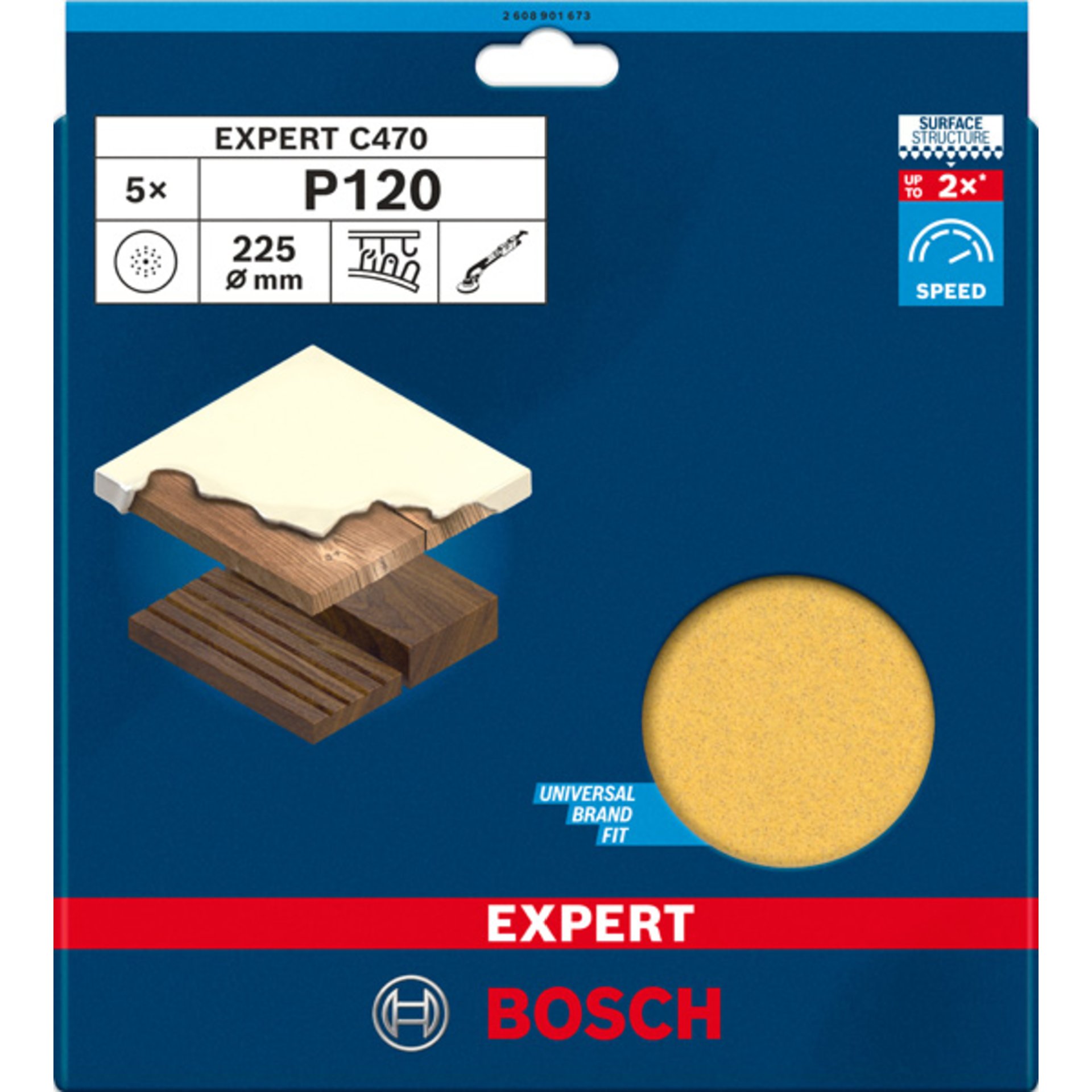 EXPERT C470 Schleifblatt, 225mm, K120, 19 Löcher, 5-tlg.