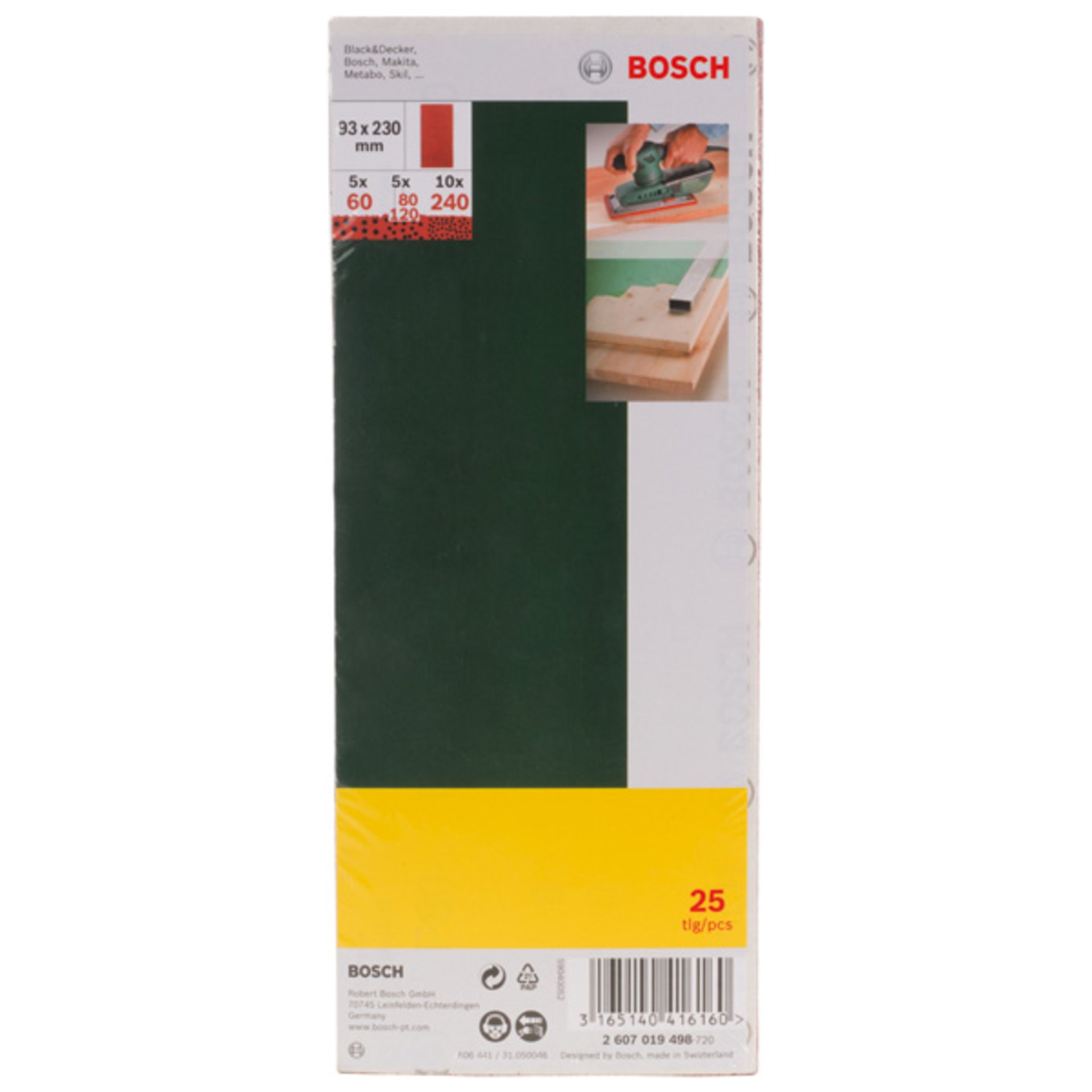 Schleifblatt-Set für Schwingschleifer, 25-teilig, ungelocht, 93 x 230 mm, 60-240
