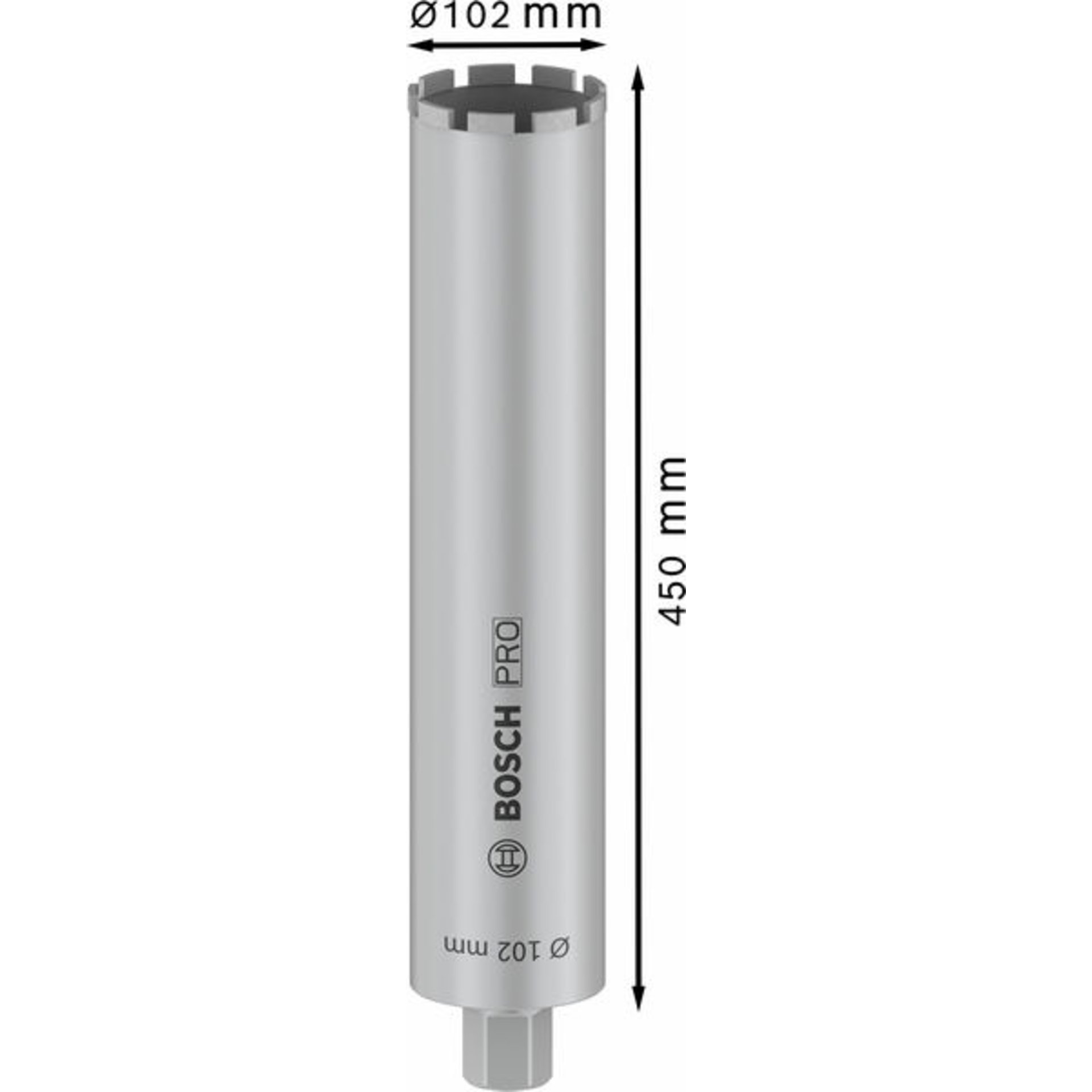 PRO Nassbohrkrone, 102 x 450 mm, G 1 1/4 Zoll UNC